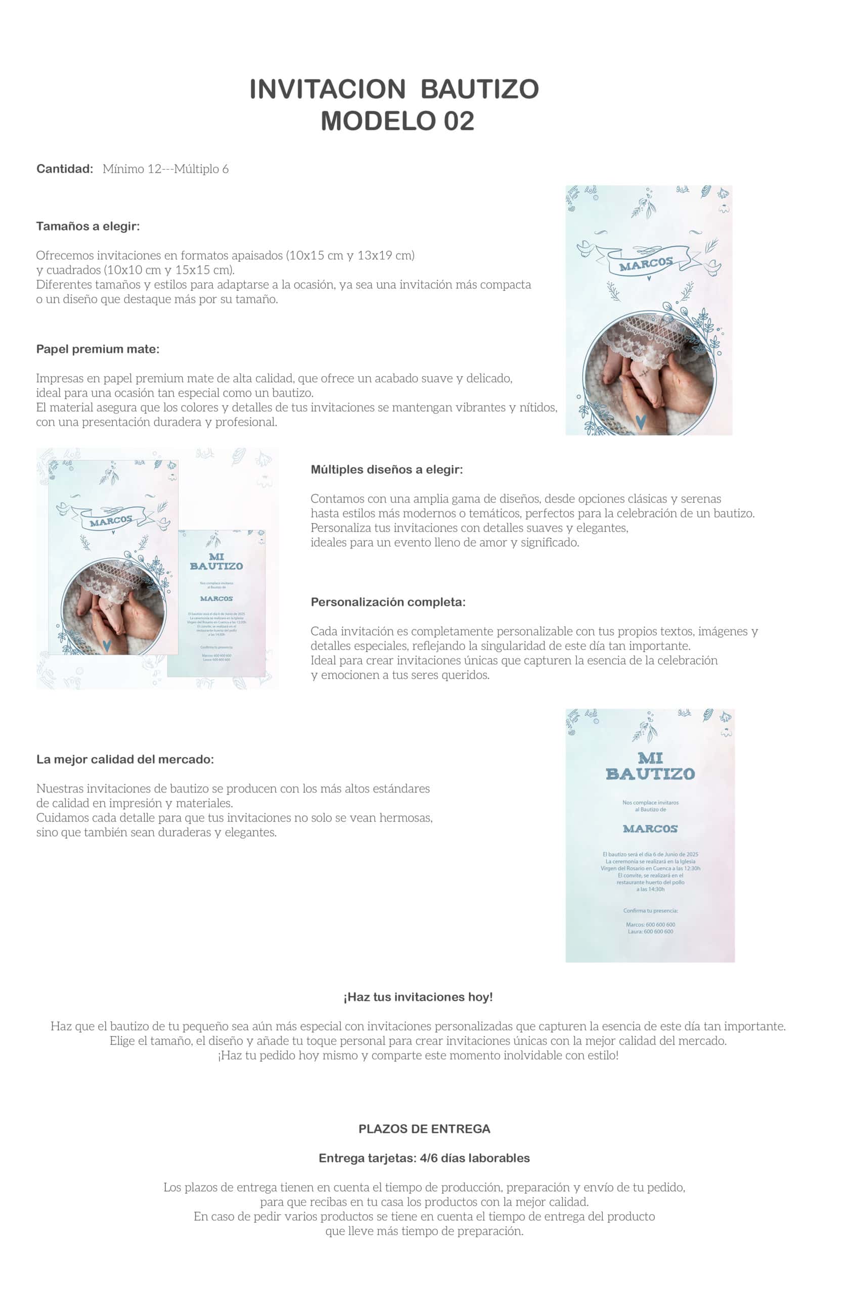 Tarjeta de invitación bautizo azul y elegante, personalizada para celebrar momentos especiales.