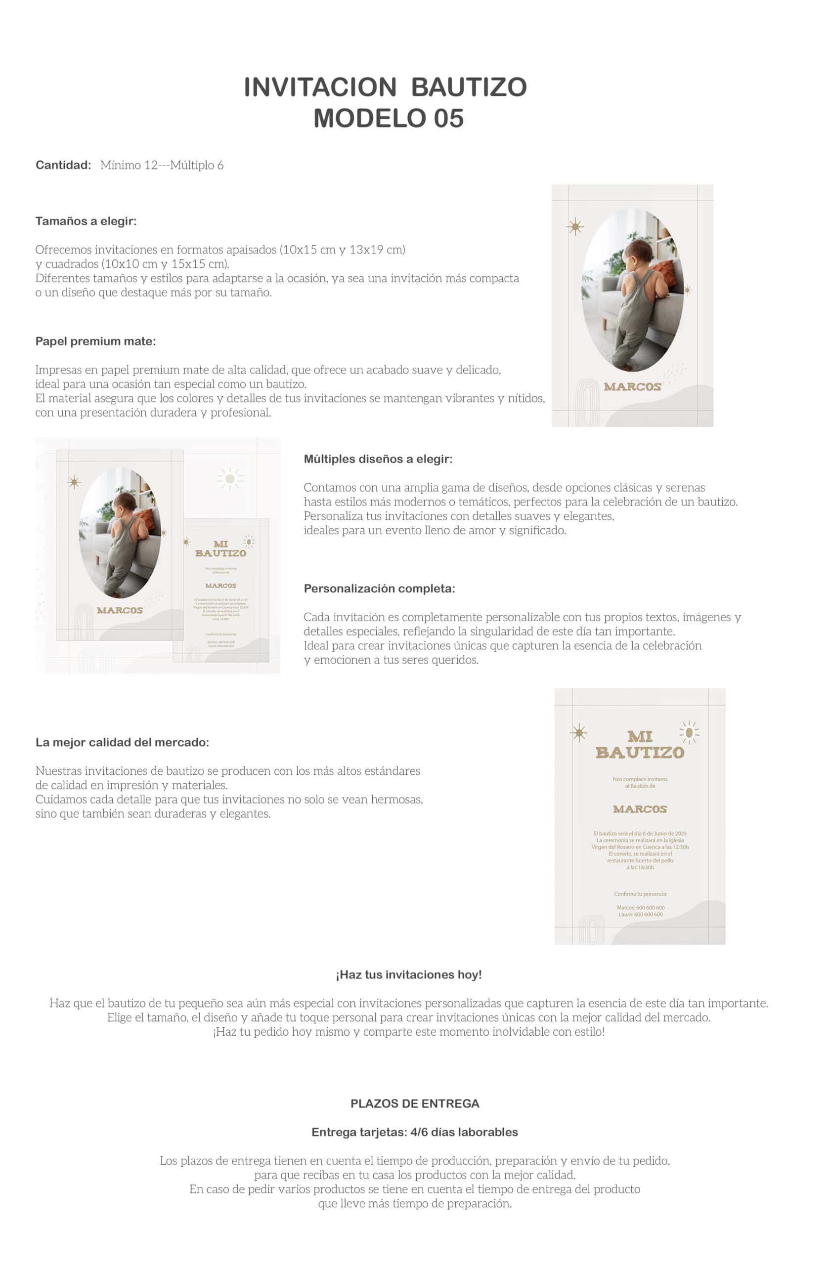 Invitación bautizo personalizada, diseño elegante y variedad de estilos para celebrar un bautizo.