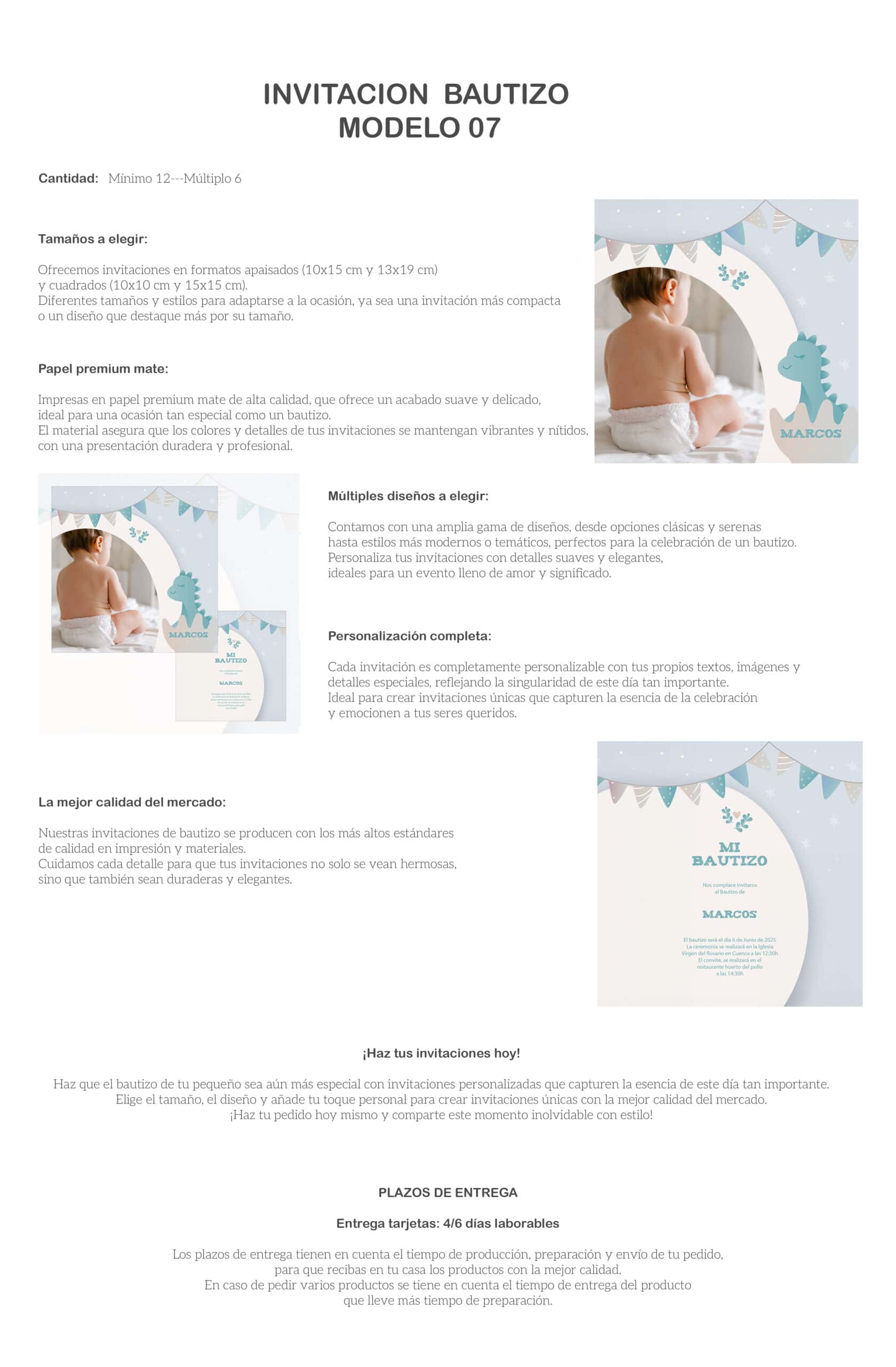 Invitación bautizo infantil con diseño personalizado y detalles elegantes para un evento especial.