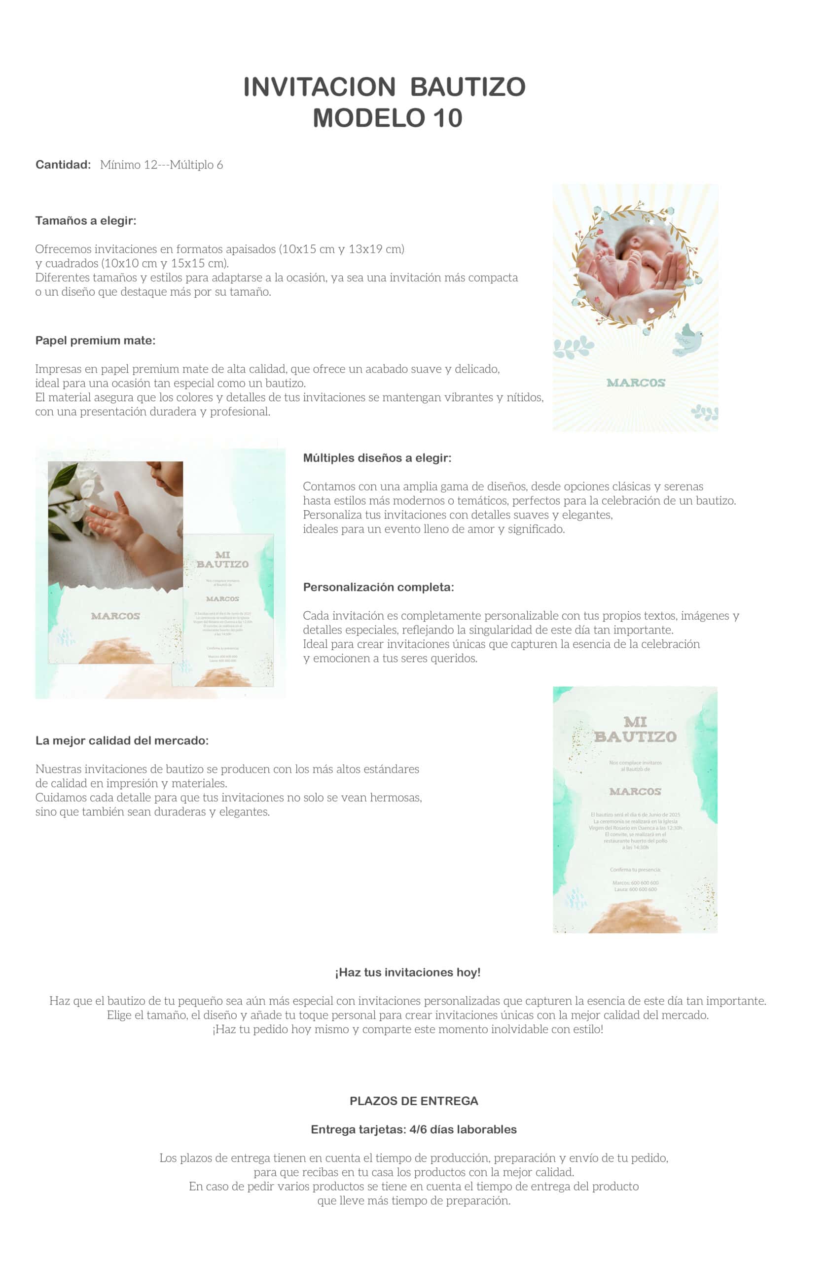 Invitación bautizo personalizada con diseño exclusivo y calidad premium para celebrar el nacimiento.
