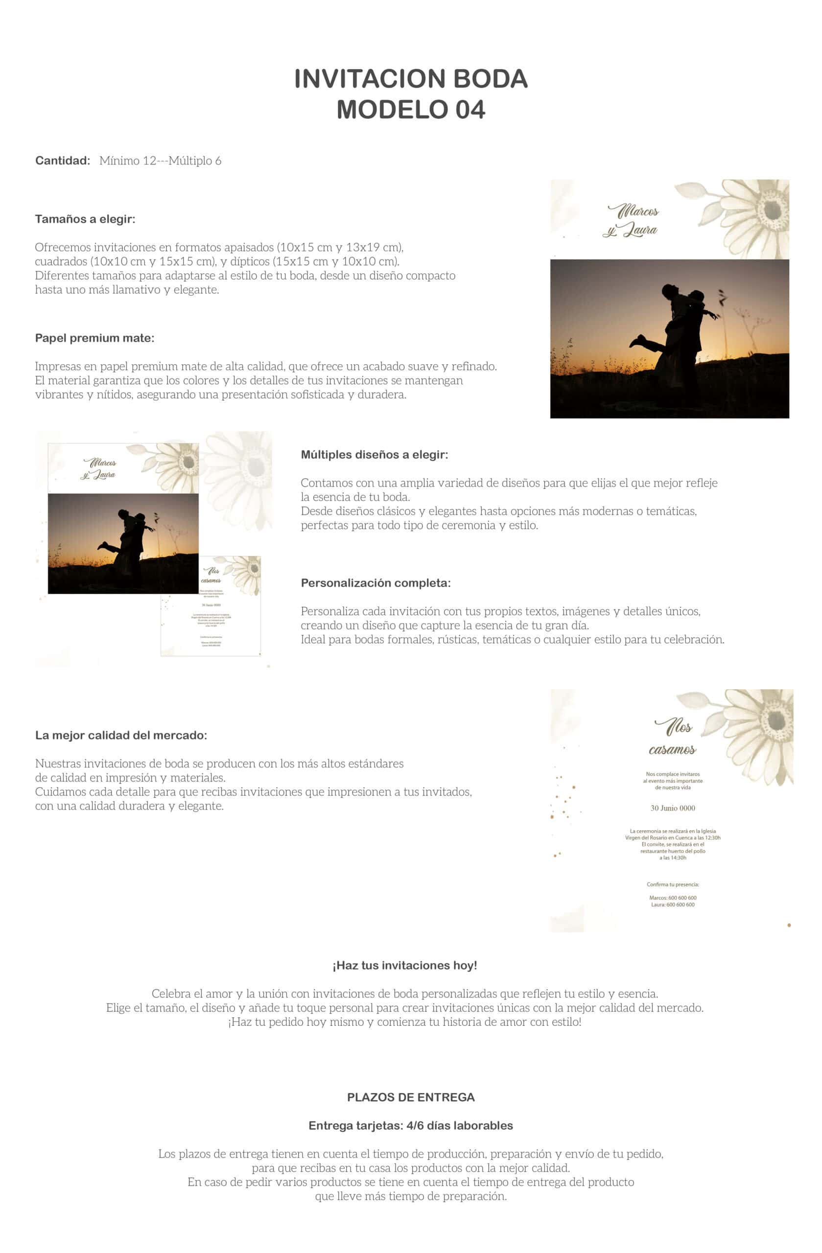 Invitación boda moderna y elegante, diseño personalizado para bodas románticas y temáticas.