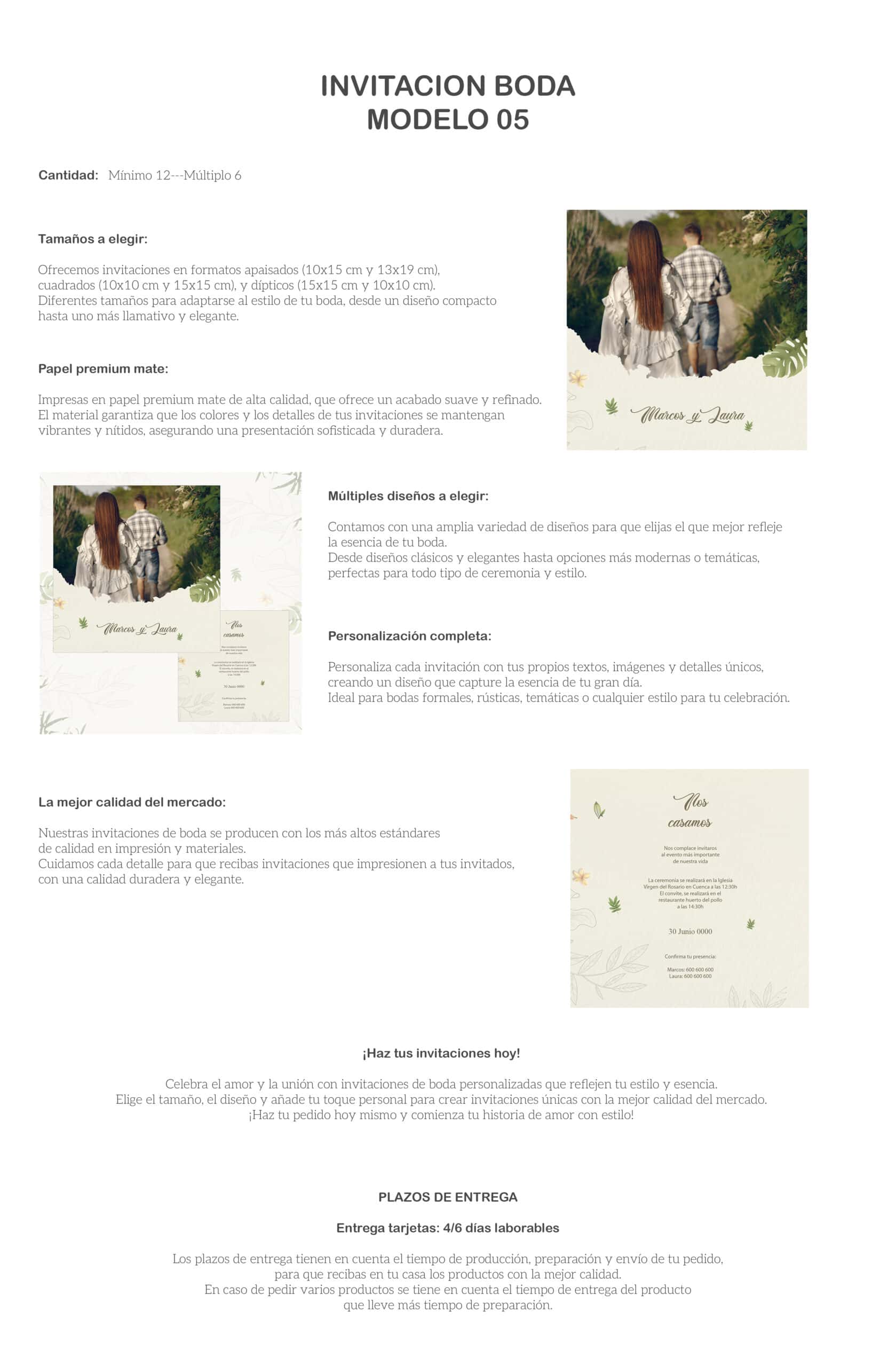 Boda romántica con invitación personalizada en estilo ecológico y elegante.