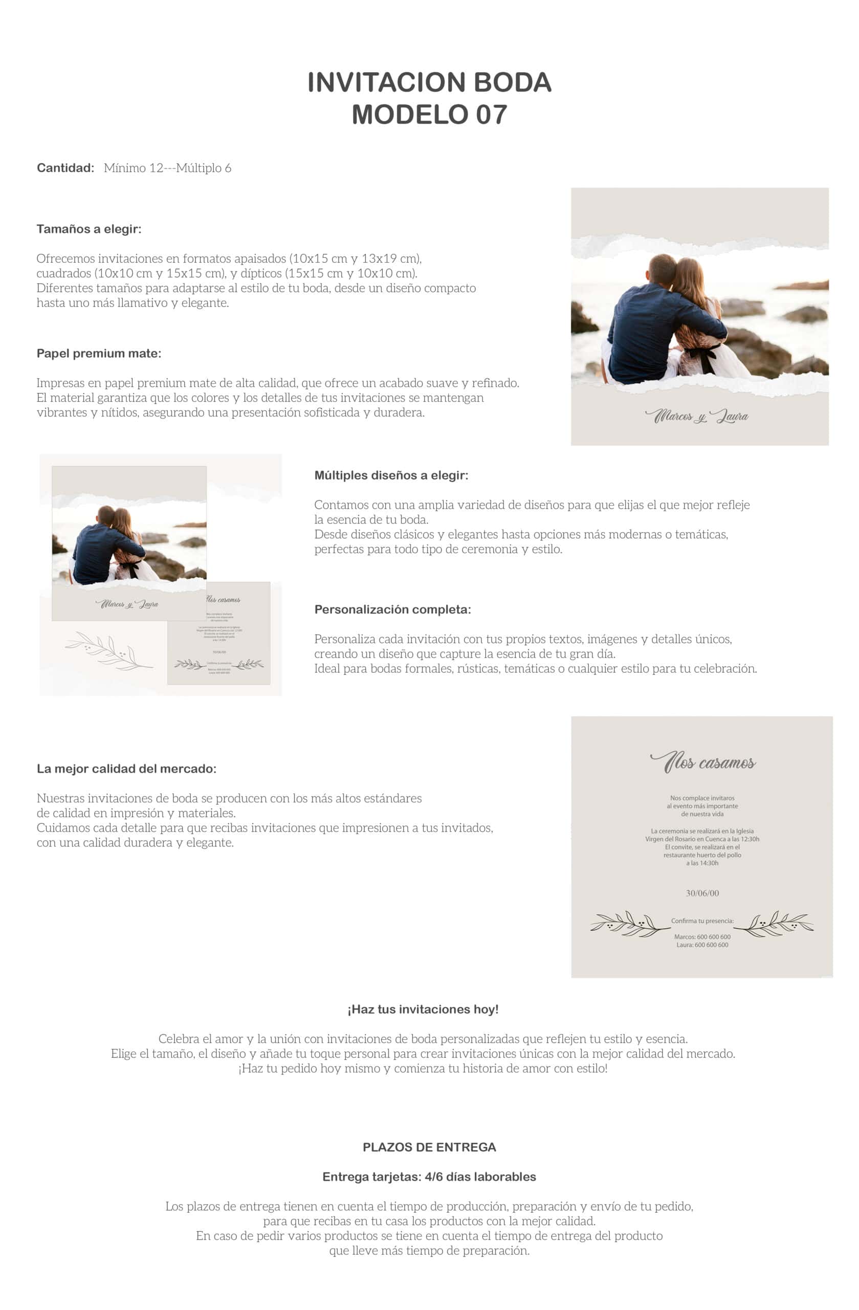 Invitación de boda con diseño elegante y personalizado, impresa en papel premium mate para momentos especiales.