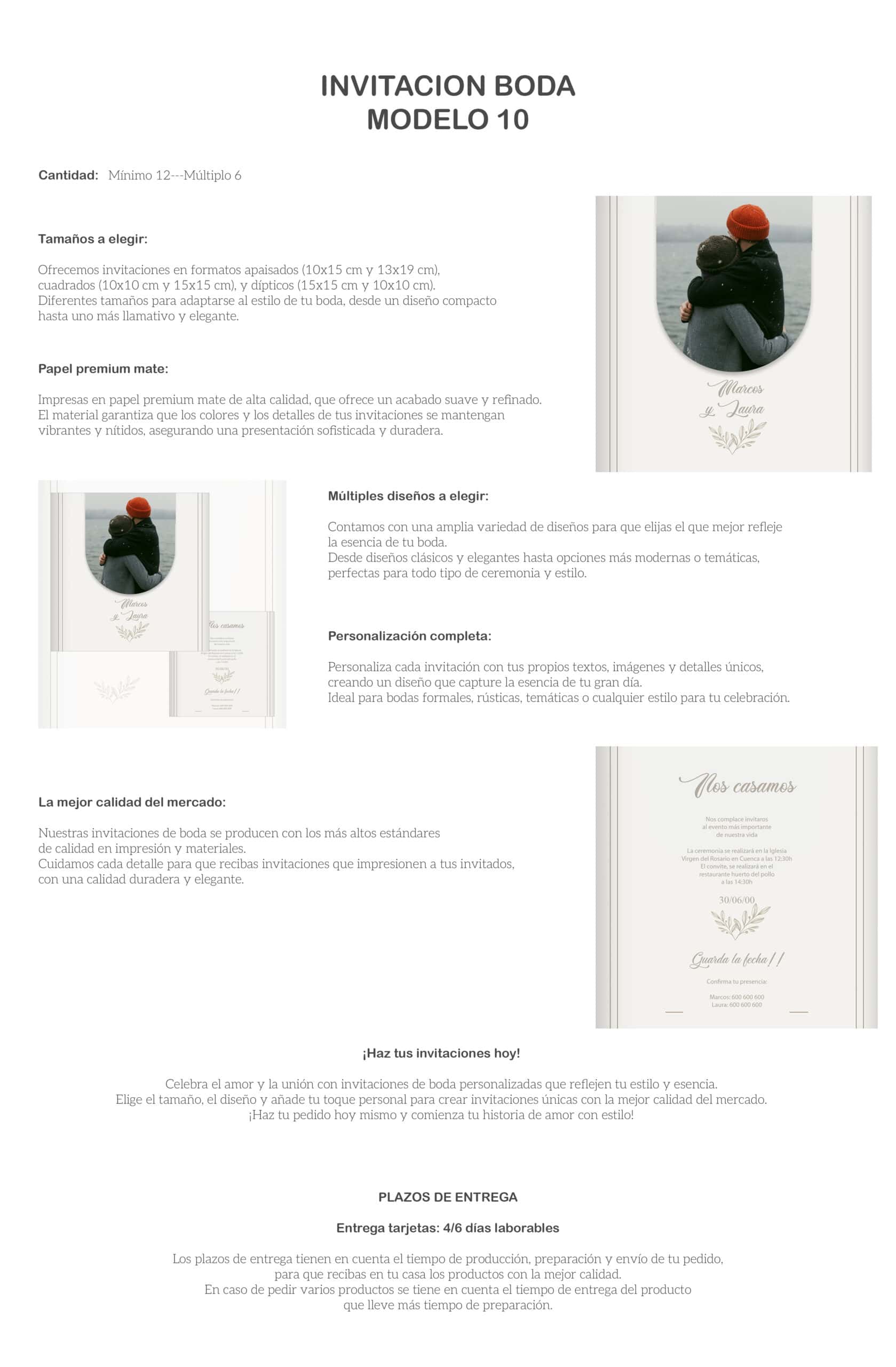 Invitación boda elegante con diseño personalizado y calidad premium en impresión.