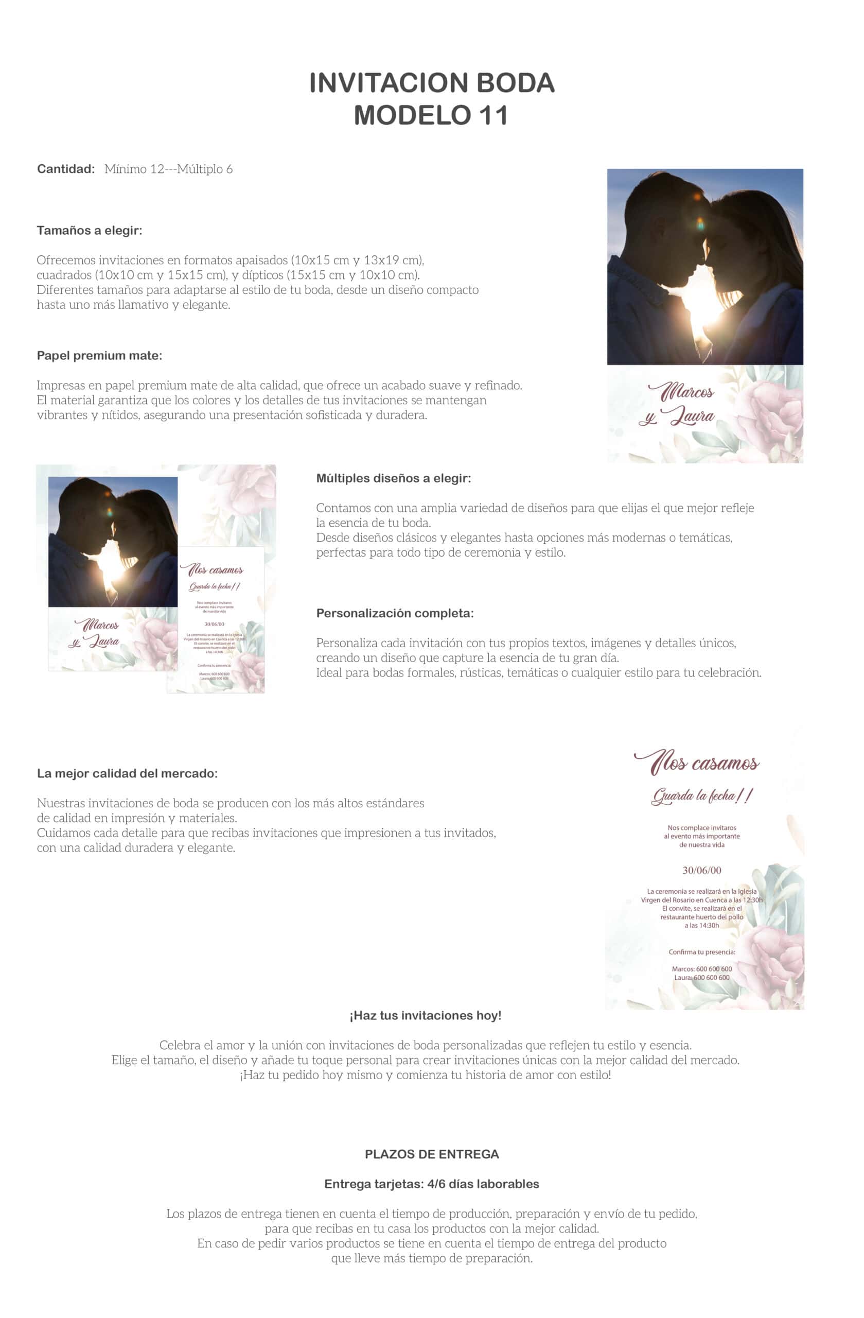 1. Invitación de boda moderna en papel premium mate para eventos especiales.