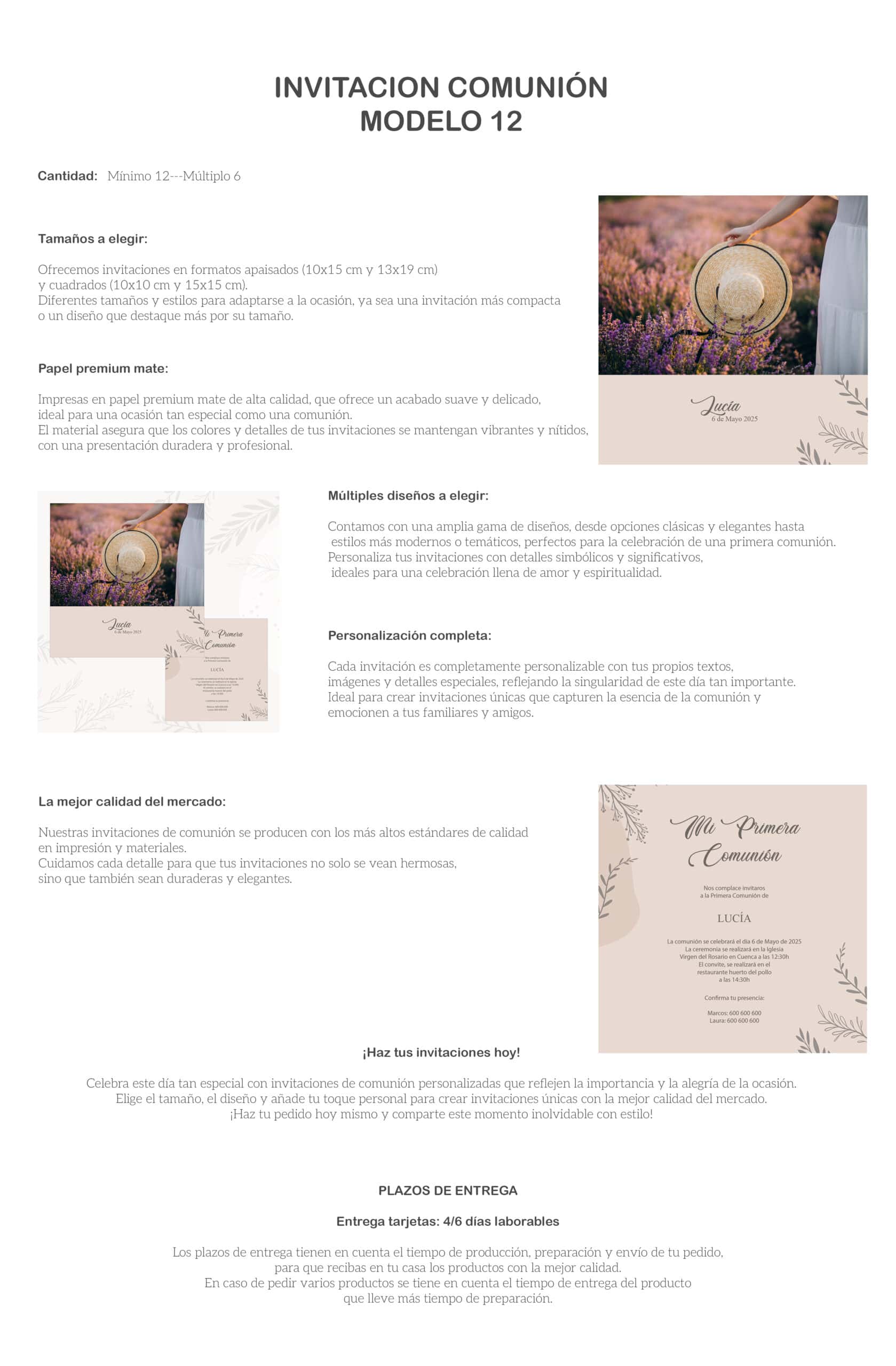 Invitaciones de comunión en colores suaves y elegantes, perfectas para celebrar una primera comunión con estilo.