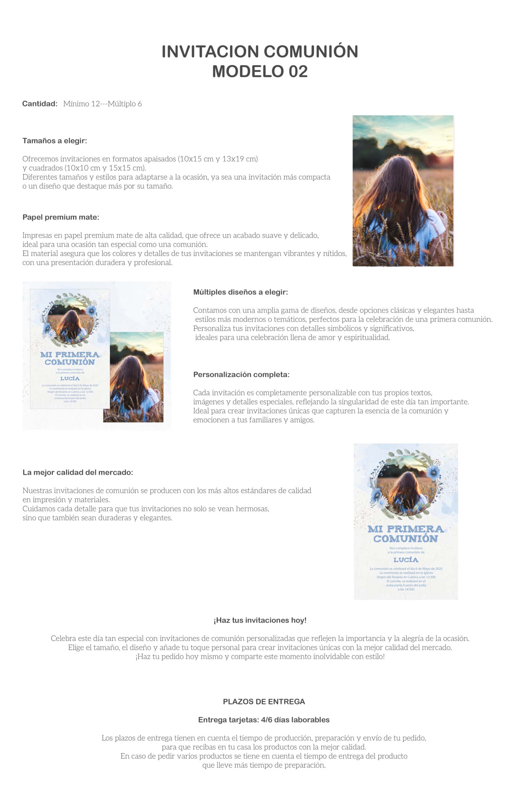 Invitación comunión personalizada con diseño moderno, elegante y en alta calidad, ideal para celebrar la primera comunión.
