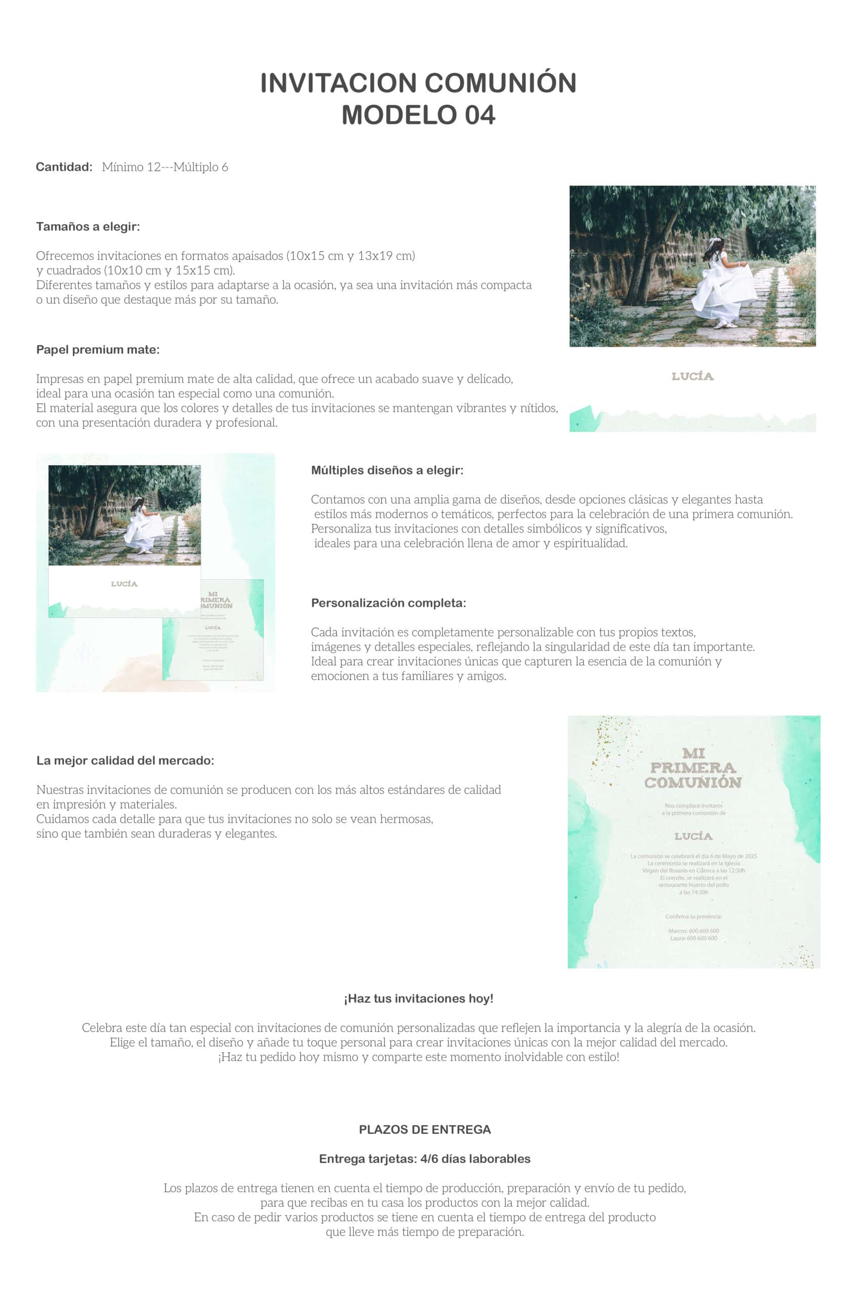 1. Invitación comunión modelo 04 en tarjeta personalizada y diseño exclusivo.