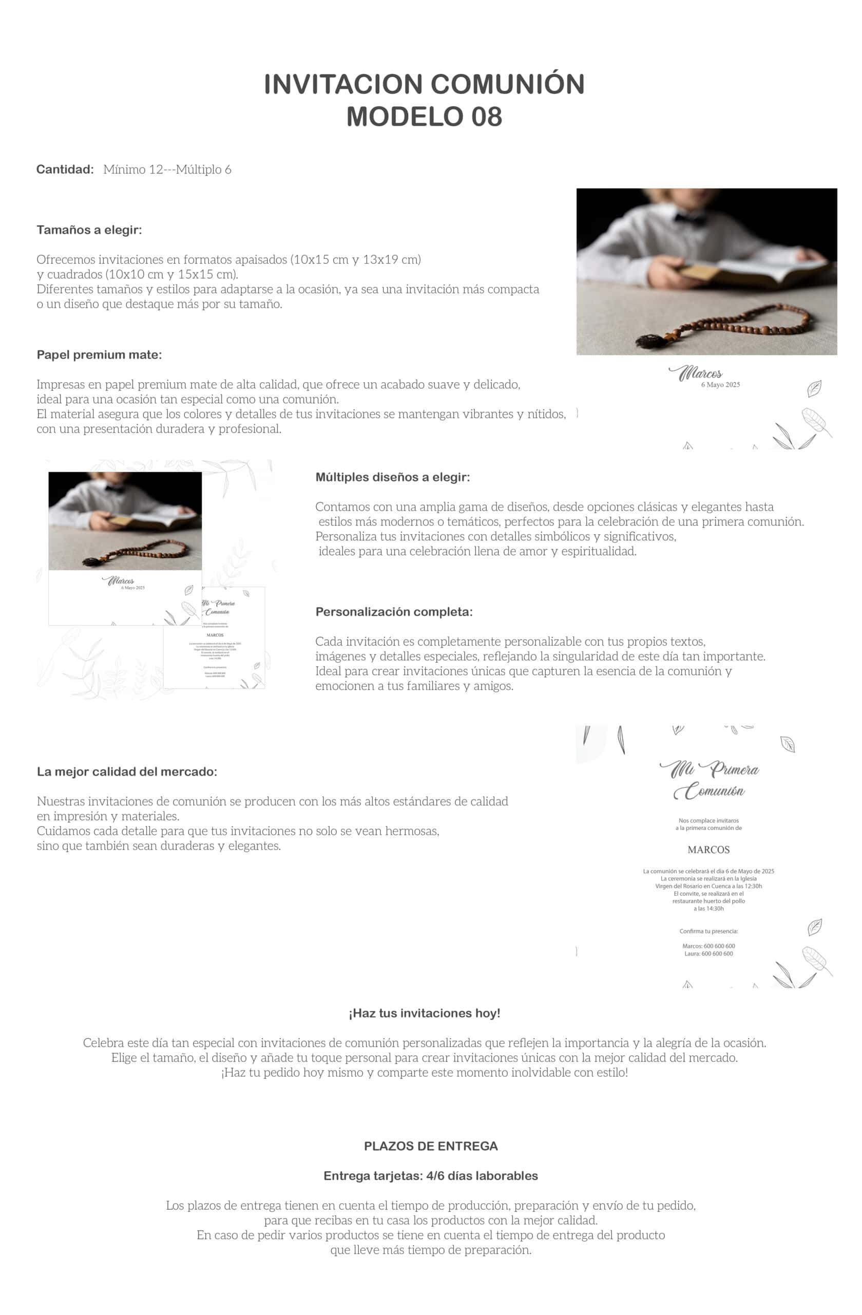 Religiosa con rosario para confirmación o primera comunión en papel de alta calidad.