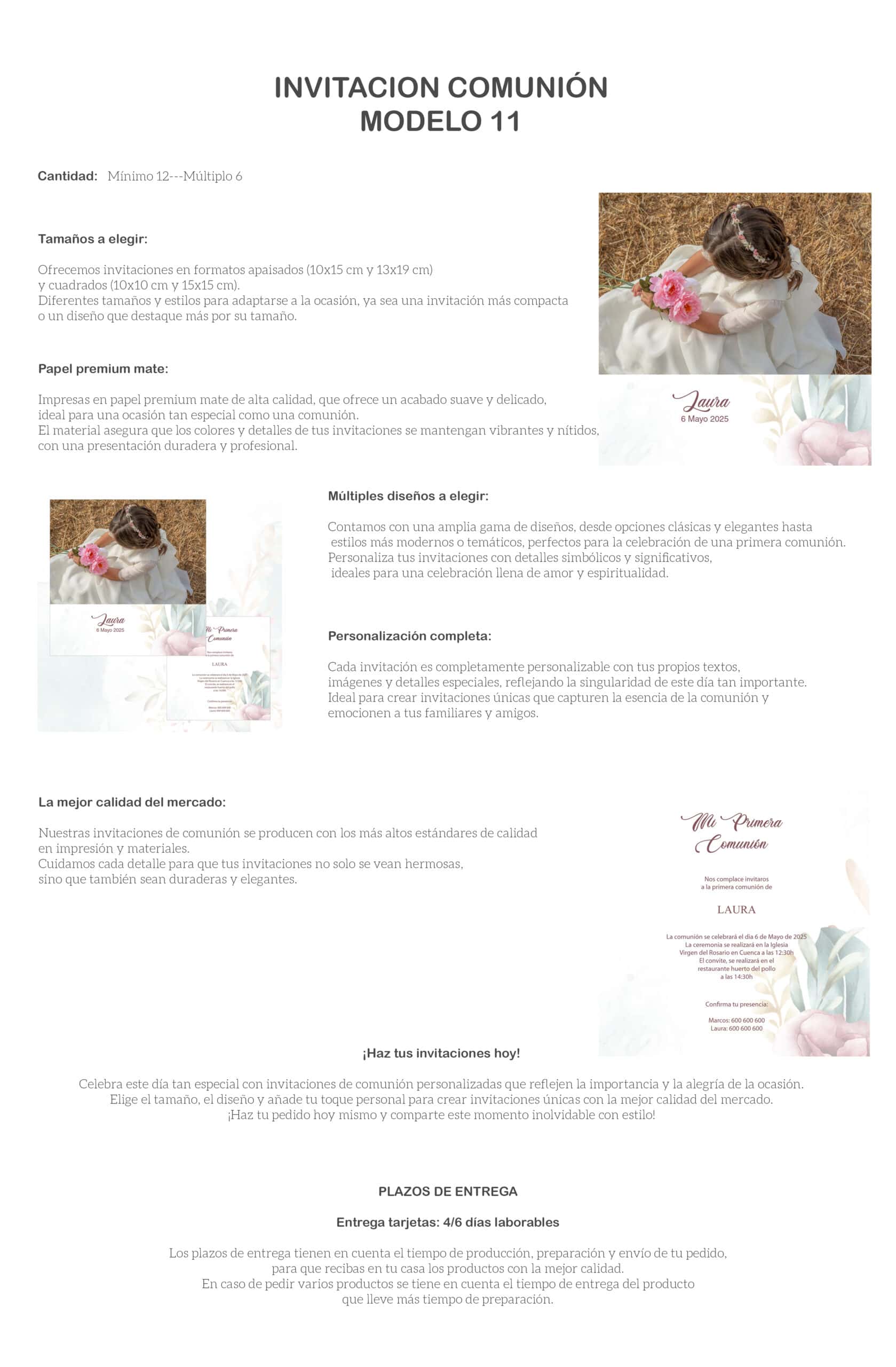 Invitación comunión moderna, personalizada y de alta calidad, ideal para celebrar un primer encuentro religioso.
