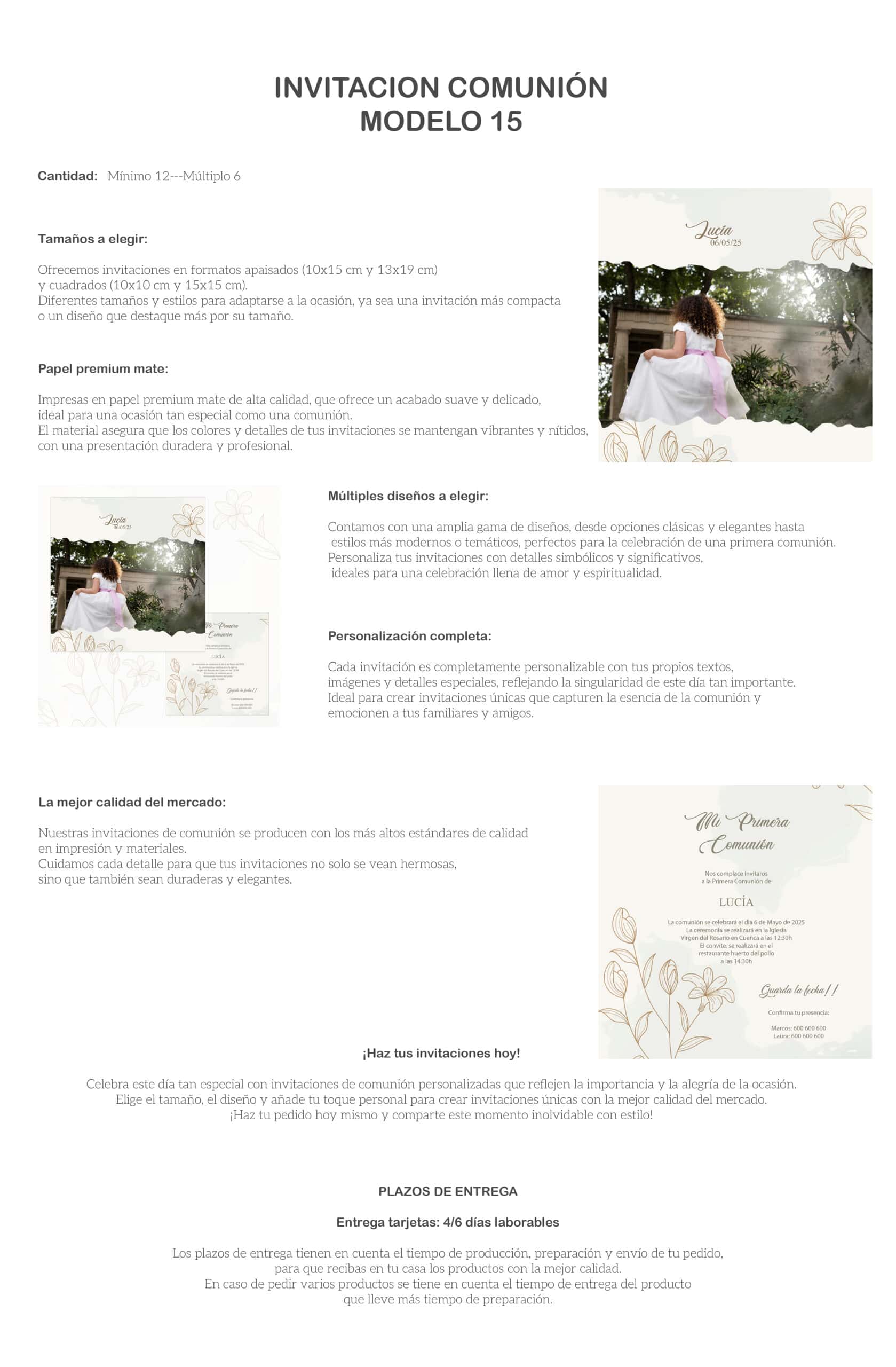 Invitación comunión moderna con diseño elegante para eventos especiales.
