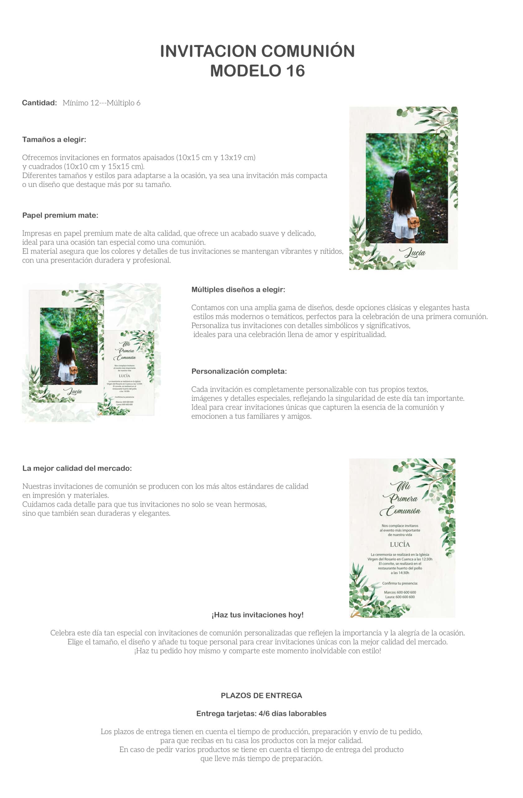Cuidado con las invitaciones personalizadas para bodas o comuniones en diseño elegante y ecológico.