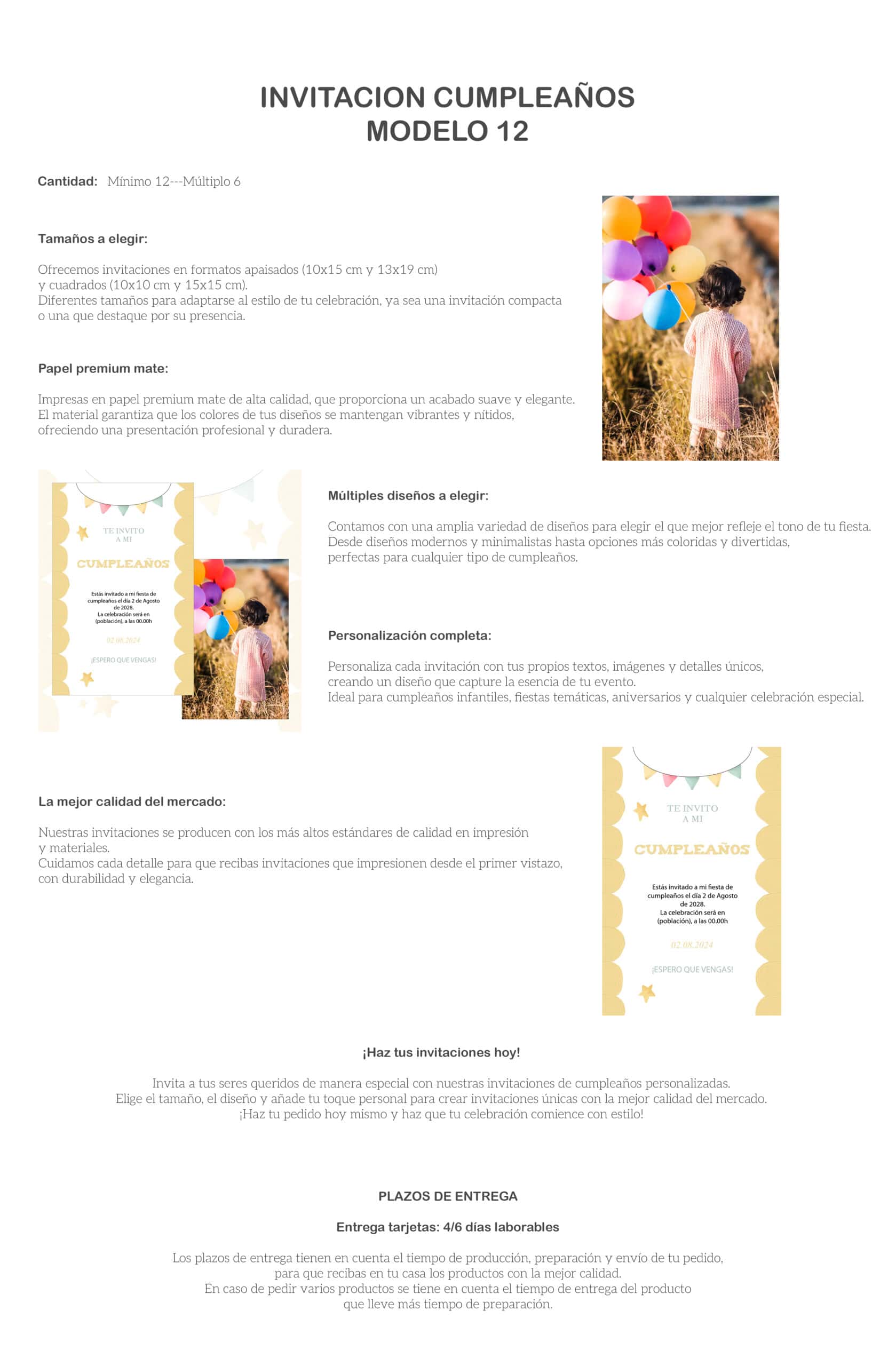 1. Invitación de cumpleaños infantil con globos de colores y diseño personalizado.