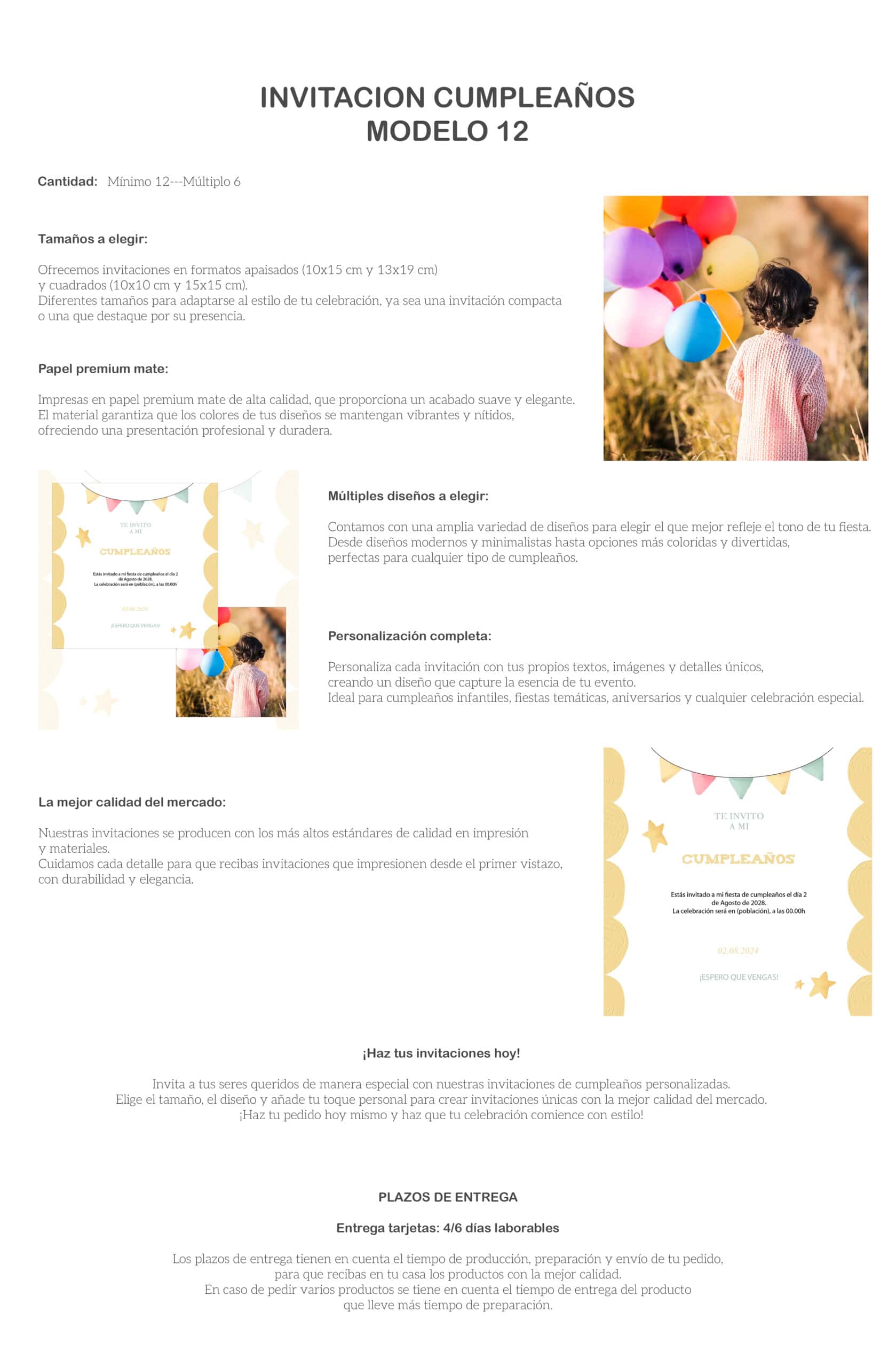 Invitación de cumpleaños con globos y niño, decoración moderna, ideal para celebrar cumpleaños infantiles.