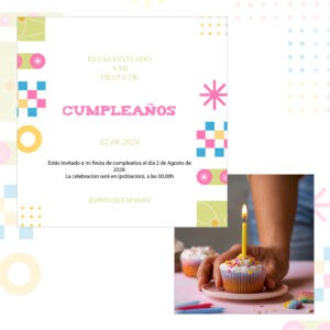 Fiesta de cumpleaños infantil con pastel de cupcake con vela y decoraciones coloridas.
