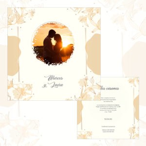 Amor pareja romántico atardecer invitación boda silhouete luz natural decorativo.