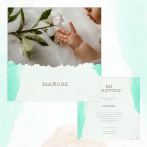Niño tocando flor blanca, invitación de bautizo. Diseño tierno y elegante para eventos religiosos.