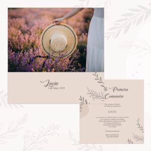 1. Flores de lavanda en campo con sombrero, fotografía natural y romántica para invitaciones de eventos.