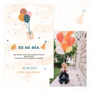 1. Globos de colores y invitación de fiesta de cumpleaños en estilo infantil.