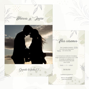 1. Pareja en silhouette en atardecer romántico para invitación de boda.