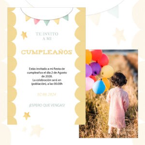 Balloons de cumpleaños para invitación en celebración infantil alegre y colorida.