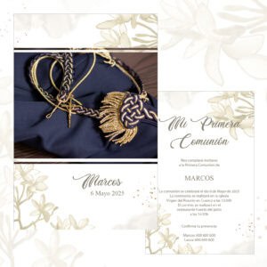 Lujoso collar de Primera Comunión con detalles dorados y azules, simbolizando momentos especiales.