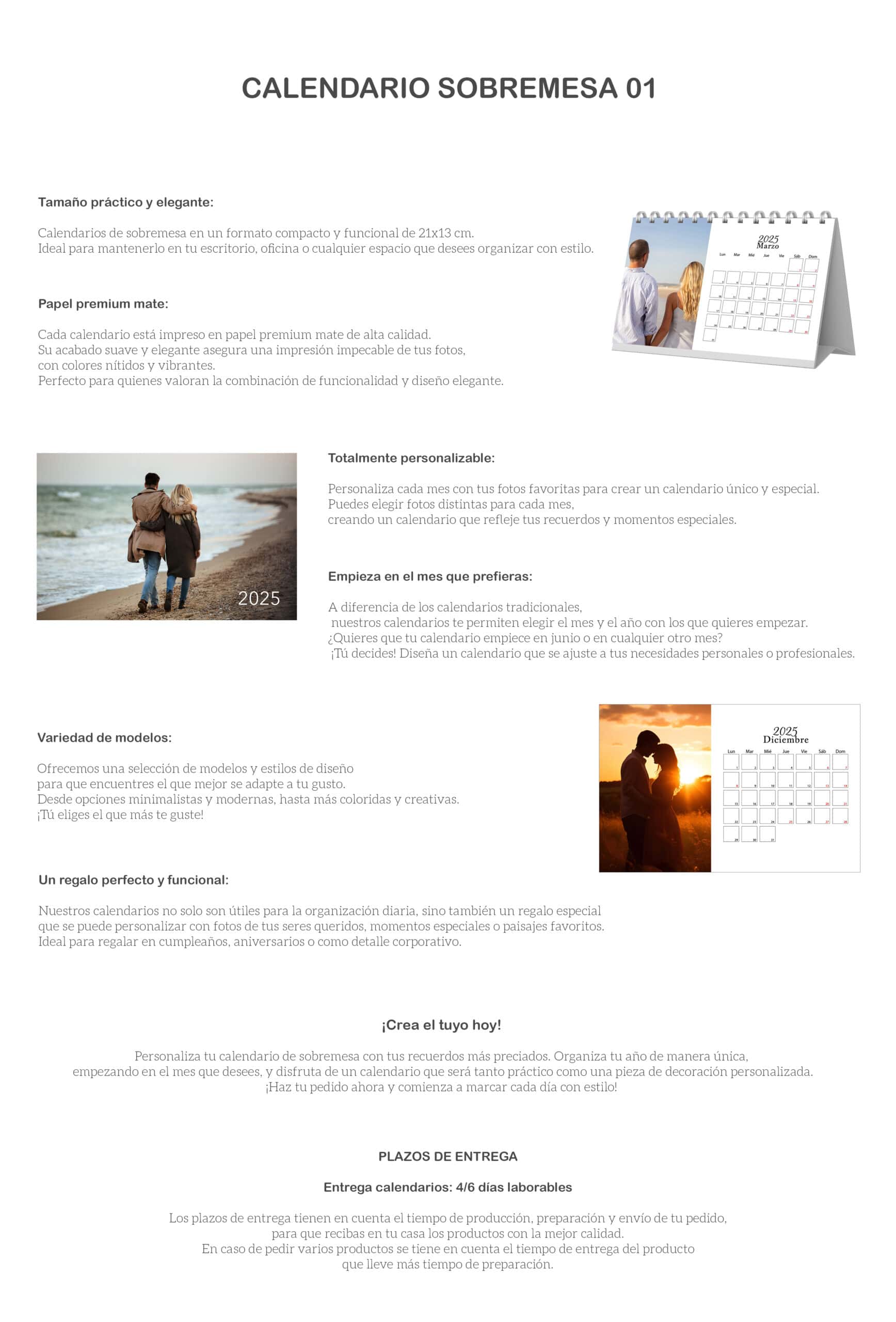 Calendario sobremesa personalizado con fotos, ideal para oficina y hogar.
