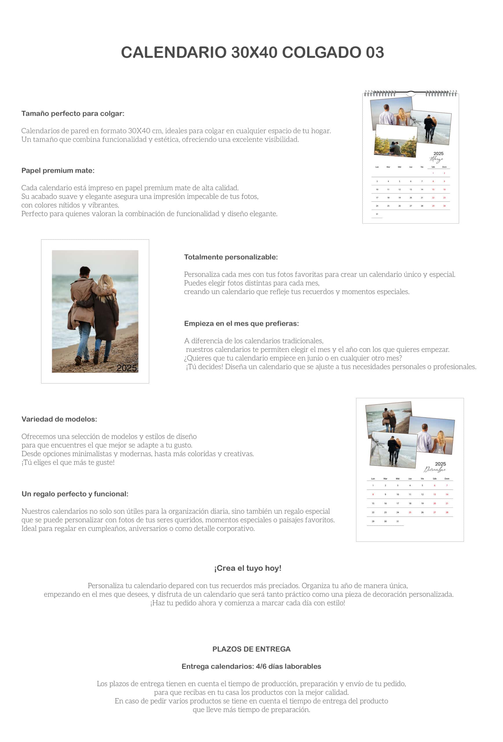 Calendario personalizado con fotos, ideal para organizar eventos y momentos especiales en casa.