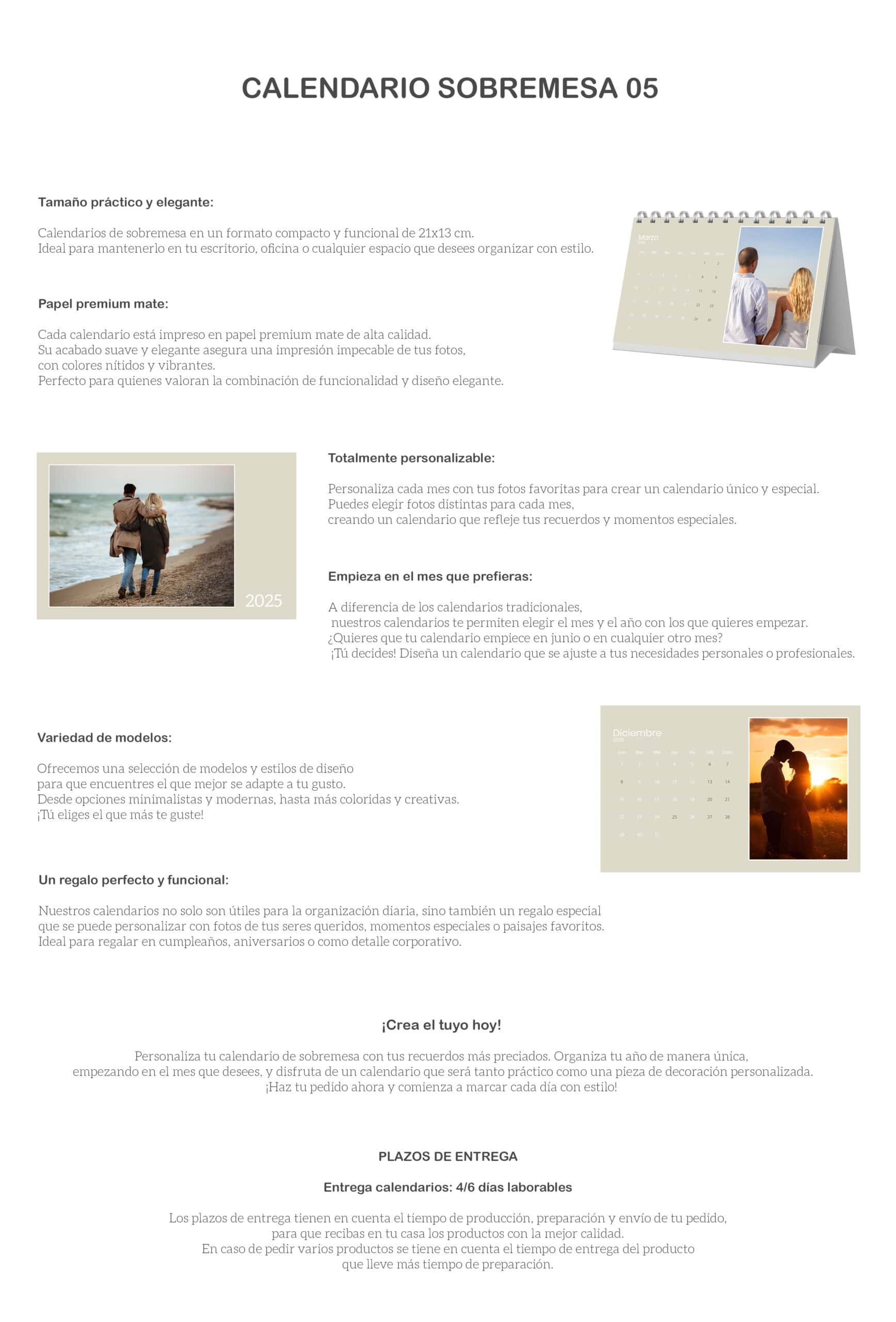 1. Calendario de sobremesa personalizado con fotos, elegante y funcional para oficina y hogar.