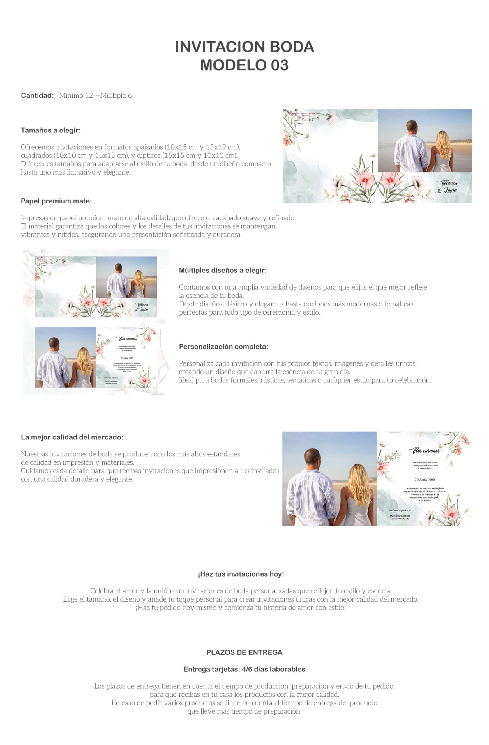 Boda romántica con invitaciones personalizadas en estilo elegante y moderno en Prime Photo.