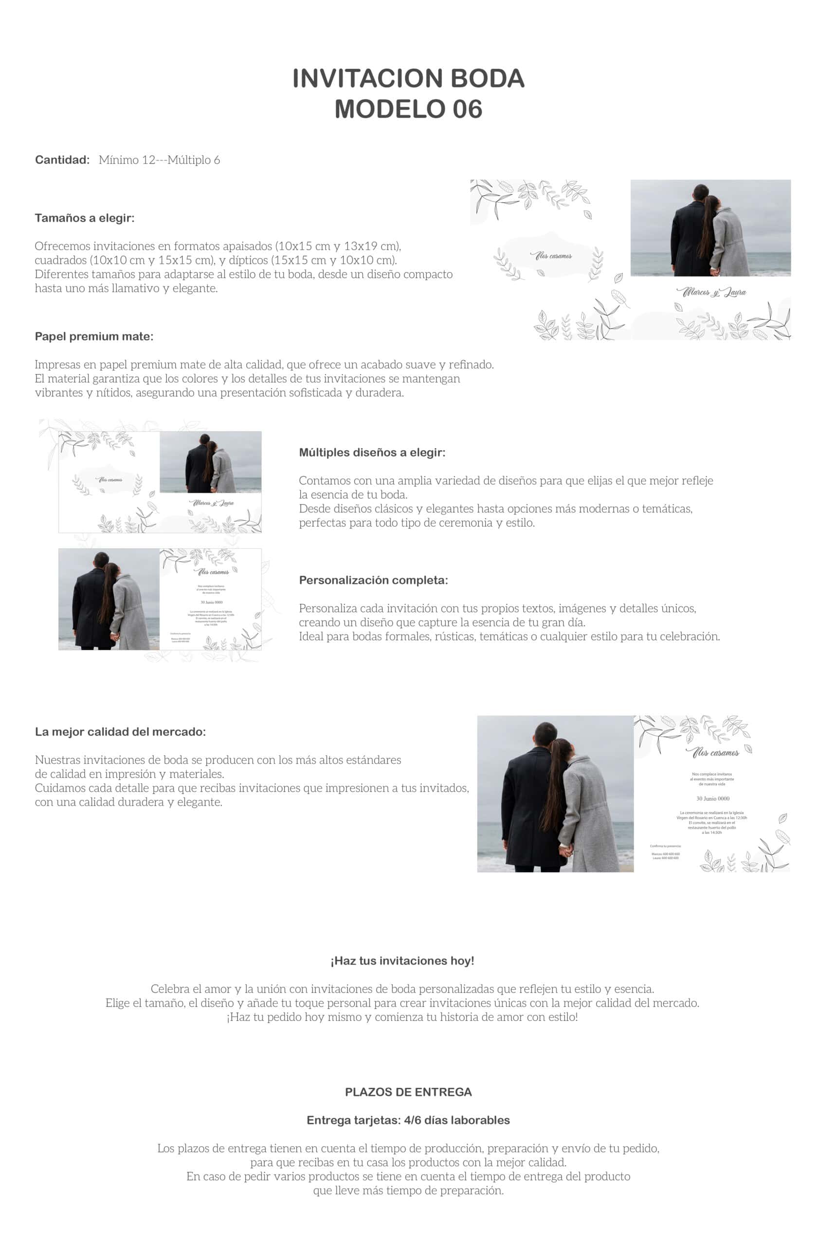 Invitación boda minimalista con diseño elegante y personalización en papel premium mate.