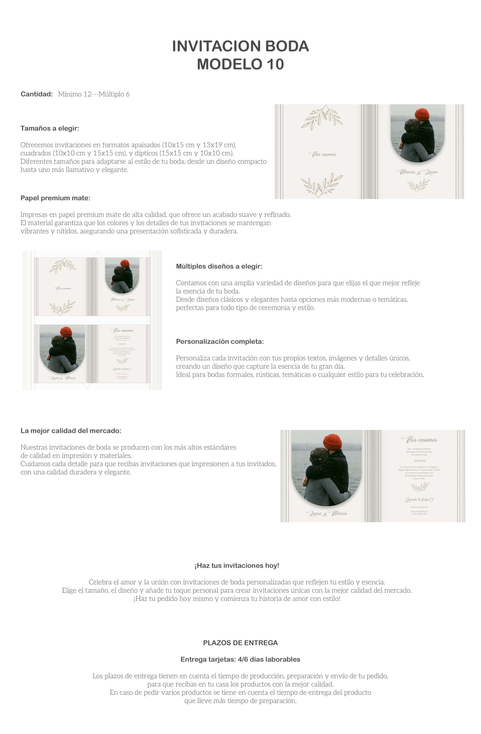 Tarjetas de invitación de boda con diseño elegante y personalizable en tamaño compacto.