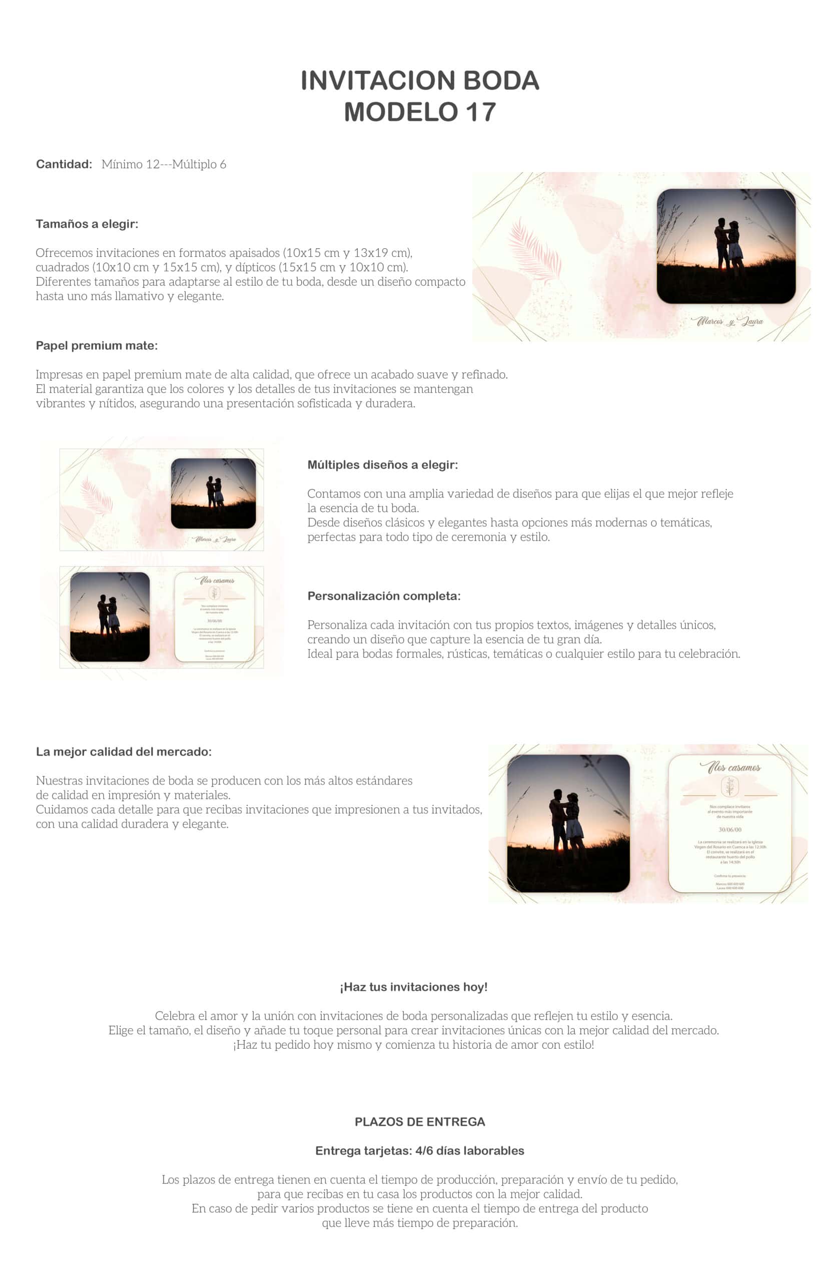 1. Invitación boda moderna con foto de pareja en sunset, diseño elegante y personalizable.