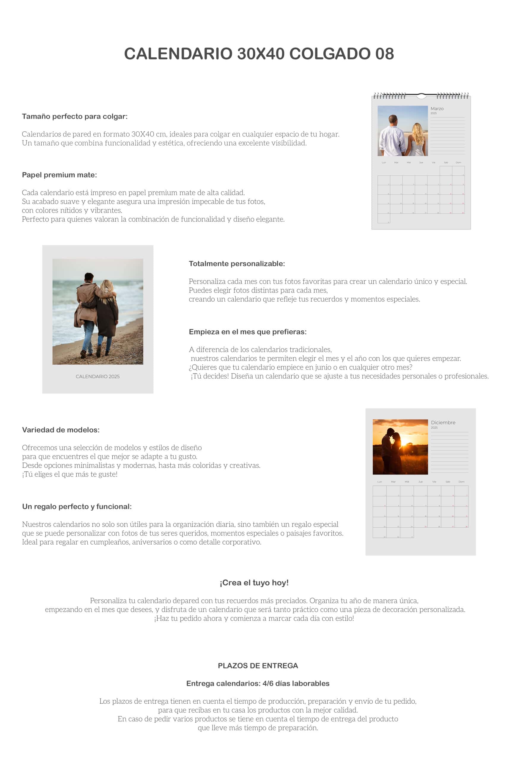 1. Calendario personalizado con fotos de pareja, ideal para regalos y organización anual.