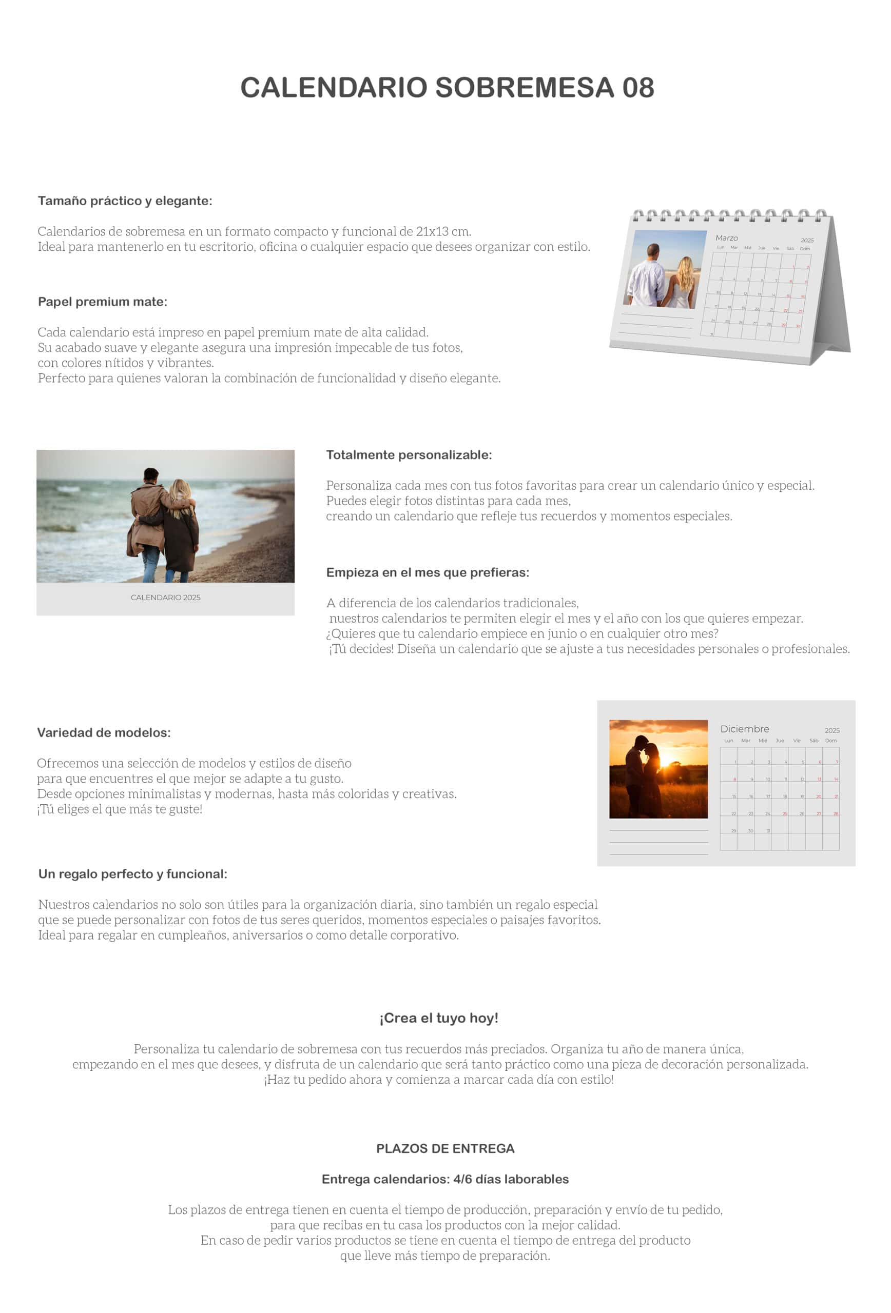 1. Calendario de sobremesa personalizado para oficina y hogar, con diseño elegante y opciones únicas.