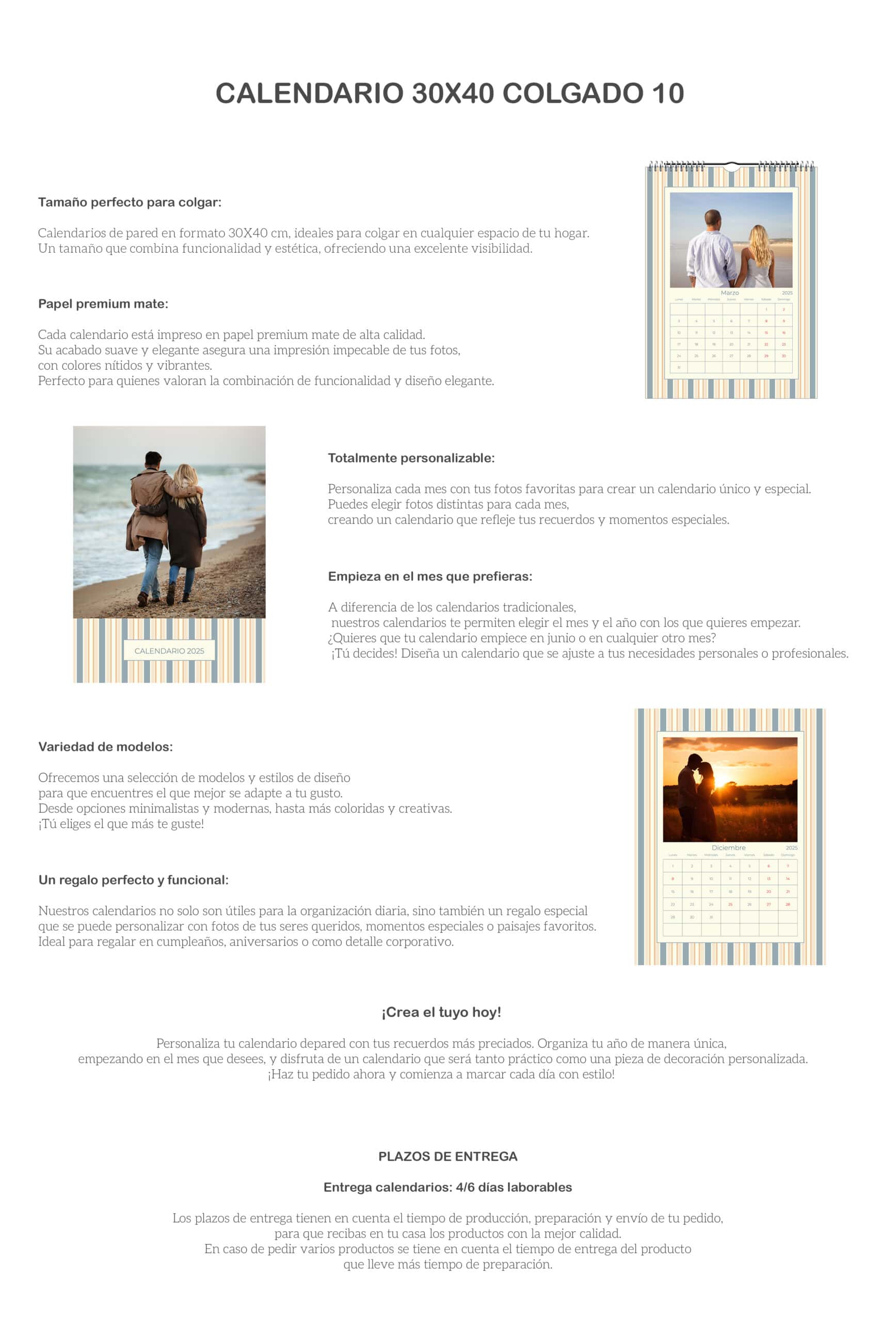 Un calendario personalizado con fotos románticas para regalos y organización diaria.
