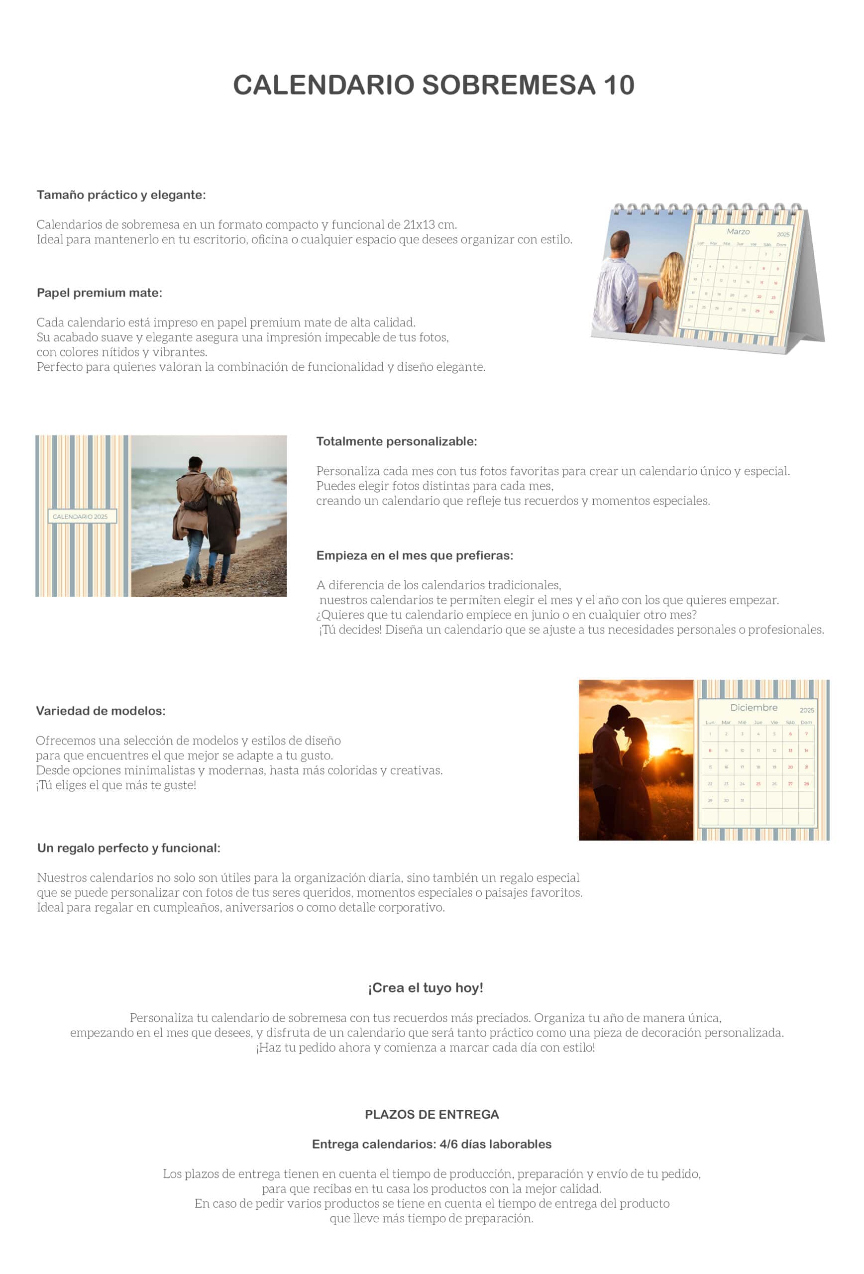 1. Calendario de sobremesa personalizable con fotos, diseño moderno y de alta calidad para oficina o hogar.