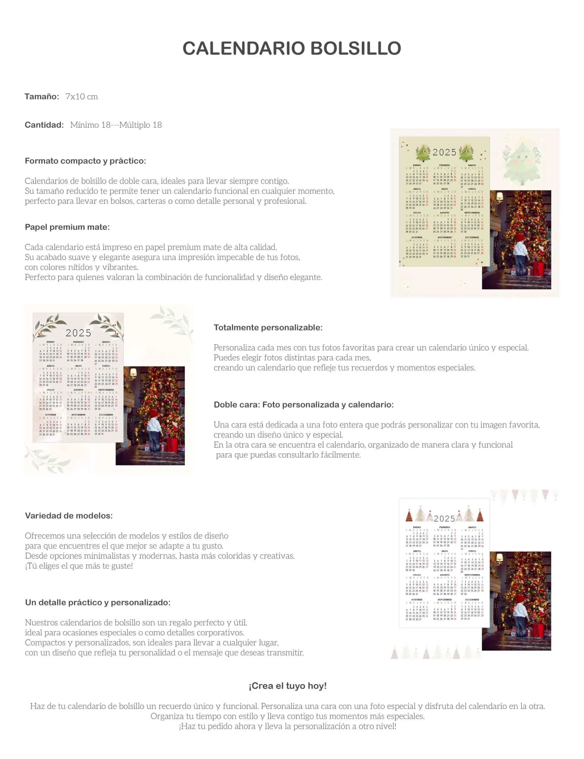 1. Calendario de bolsillo personalizado con foto navideña y diseño elegante para regalar.