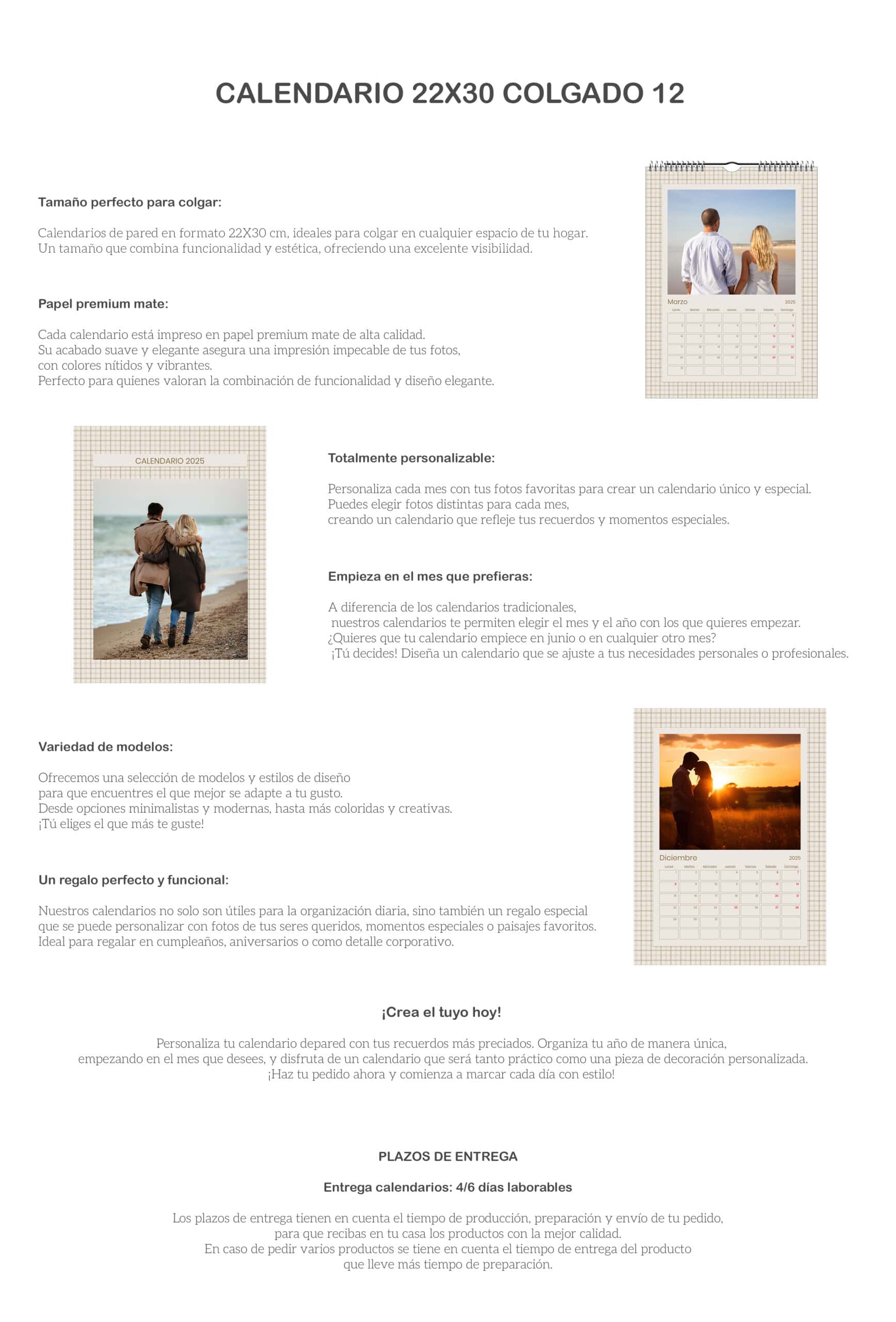 1. Calendario personalizado con fotos, ideal para regalos y organización.