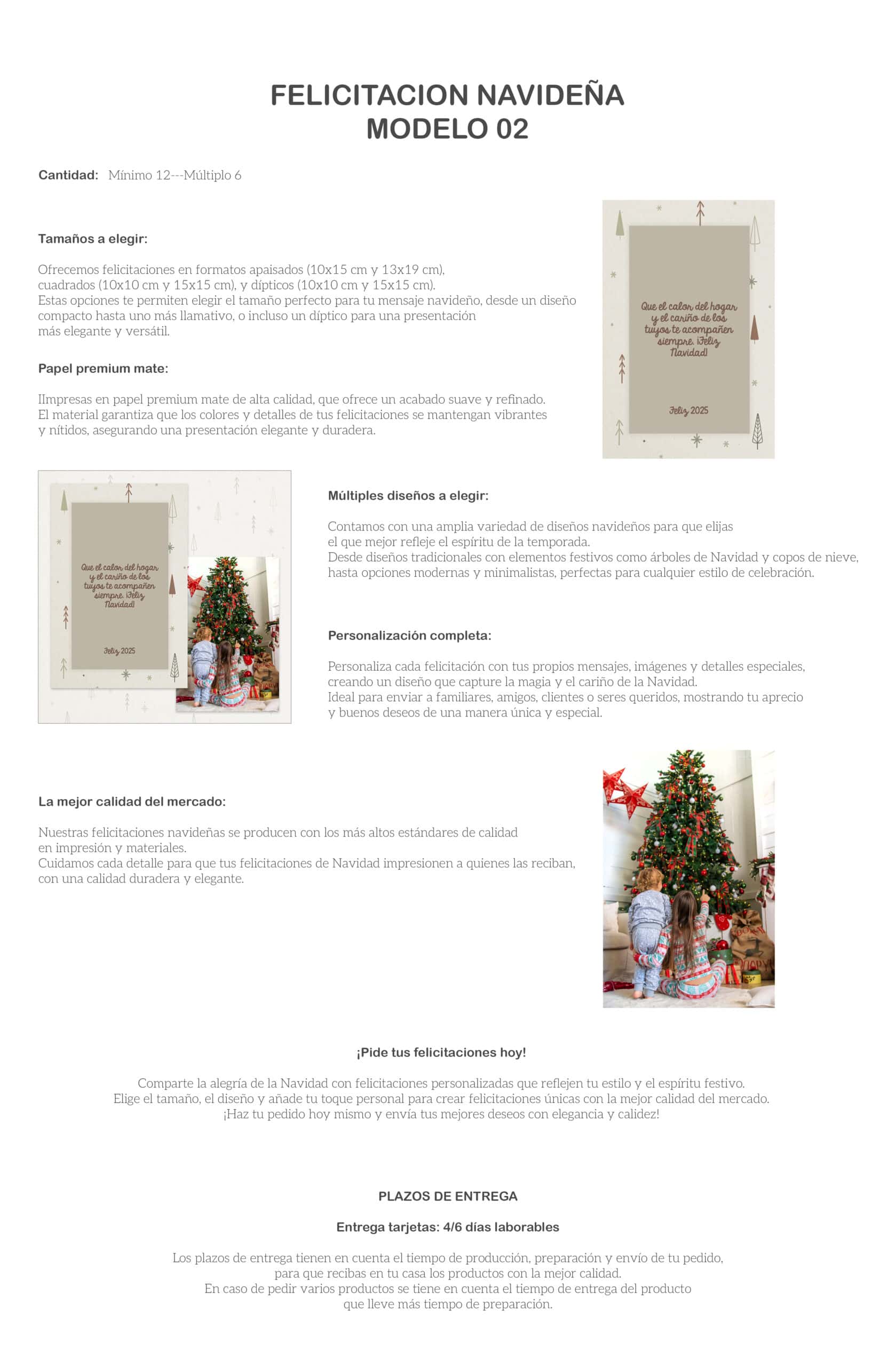 Felicitaciones navideñas personalizadas con diseño elegante y opciones variadas para regalos festivos.