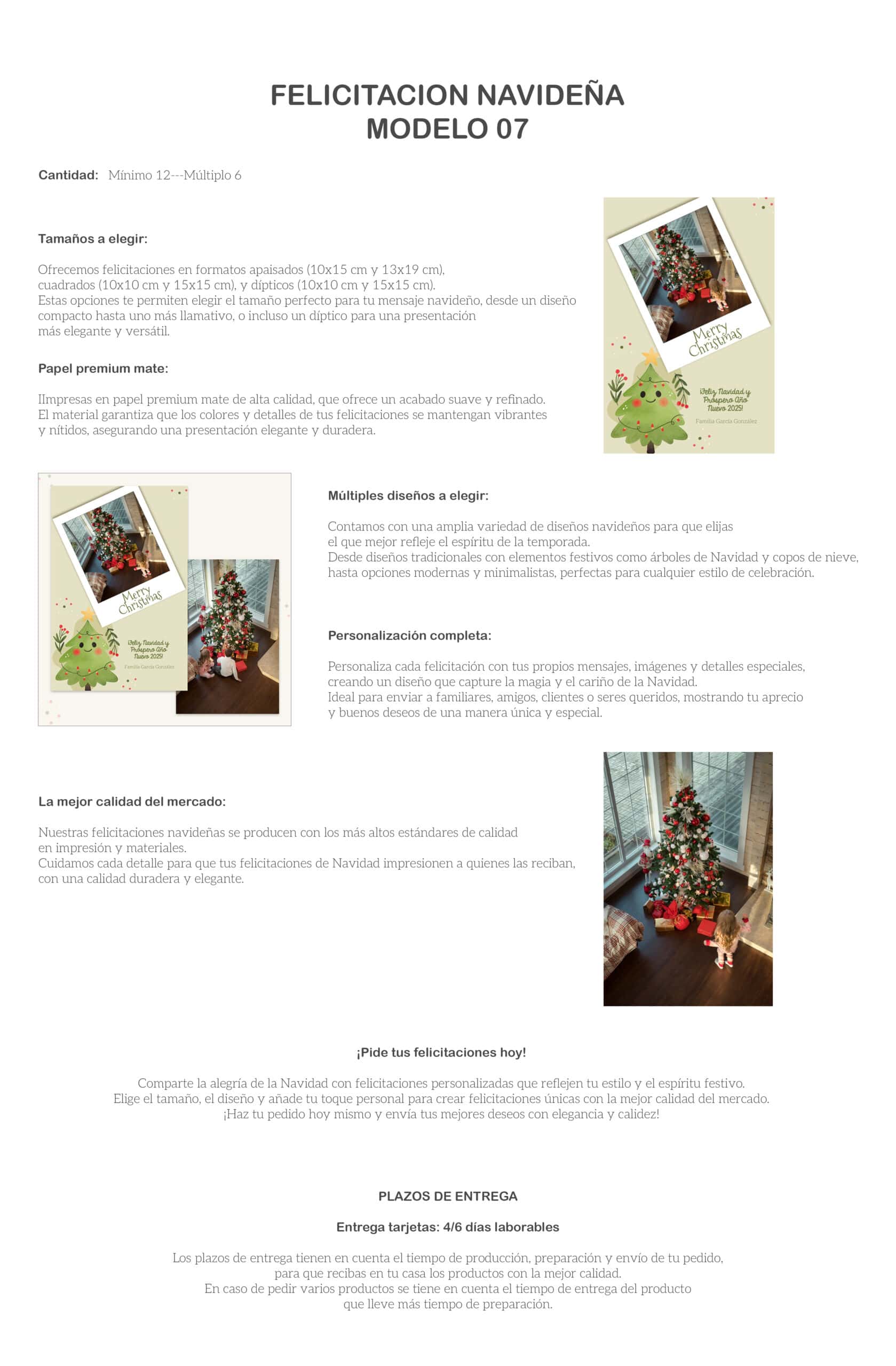 1. Tarjeta de felicitación navideña personalizada con árbol de Navidad y mensaje especial.