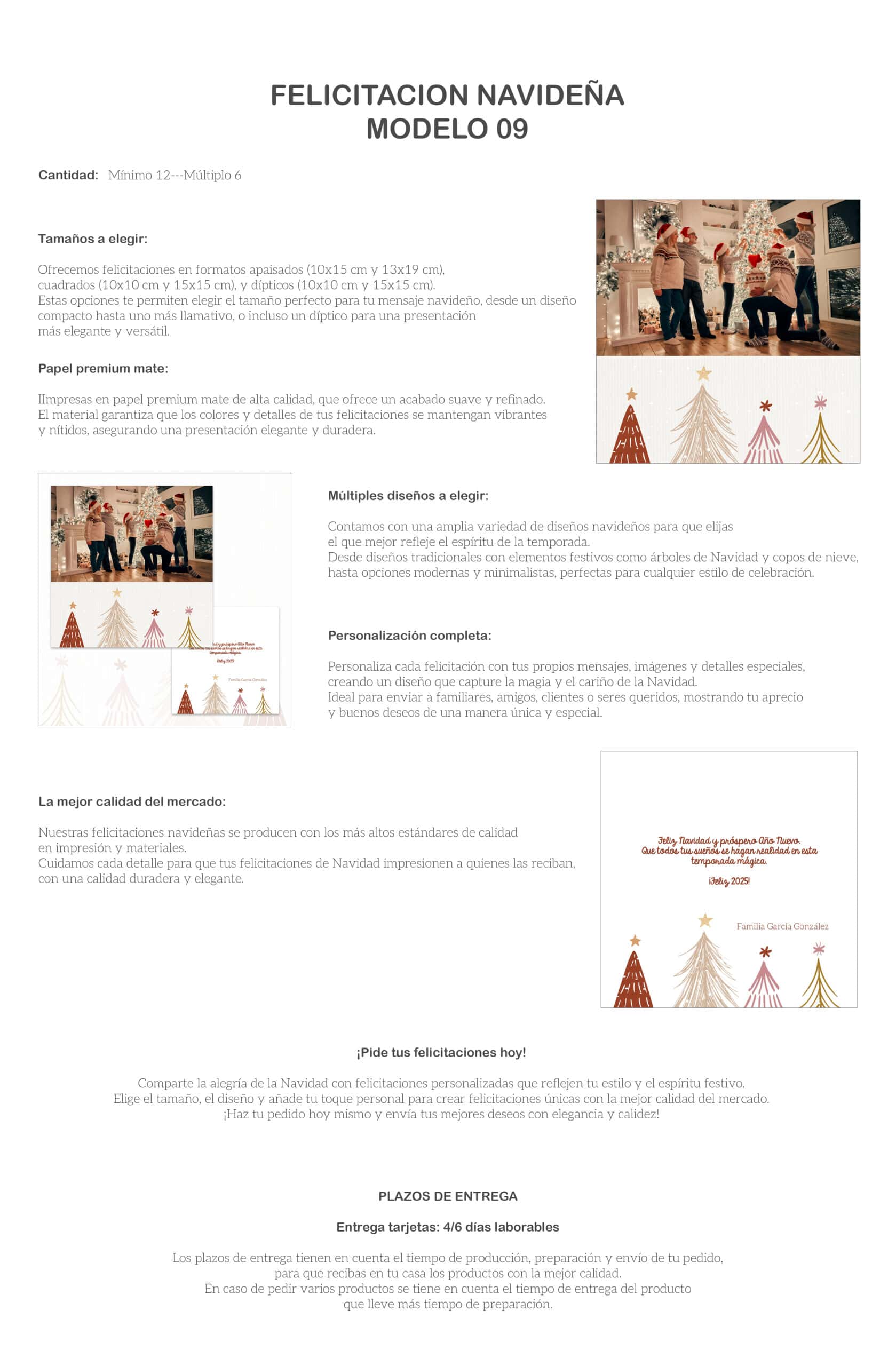 Felicidades navideñas con diseños de felicitaciones personalizadas para la temporada festiva.