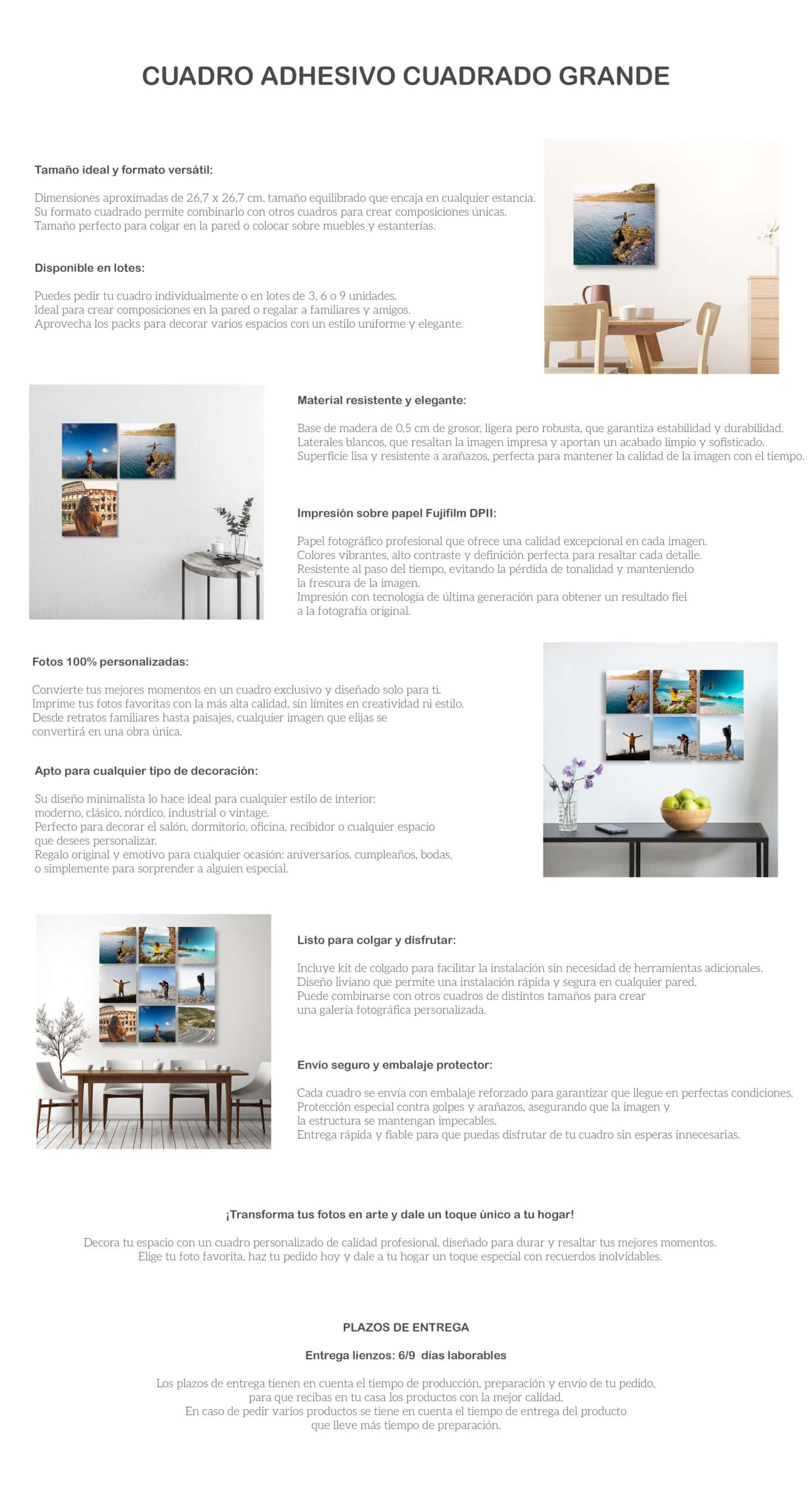 1. Cuadro adhesivo grande para decoración moderna y personalizada en hogar u oficina.