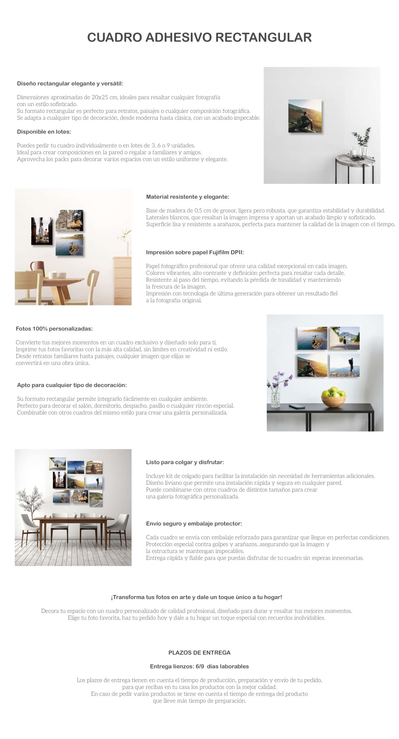 1. Cuadro adhesivo rectangular decorativo para paredes, personalizable y de alta calidad.
