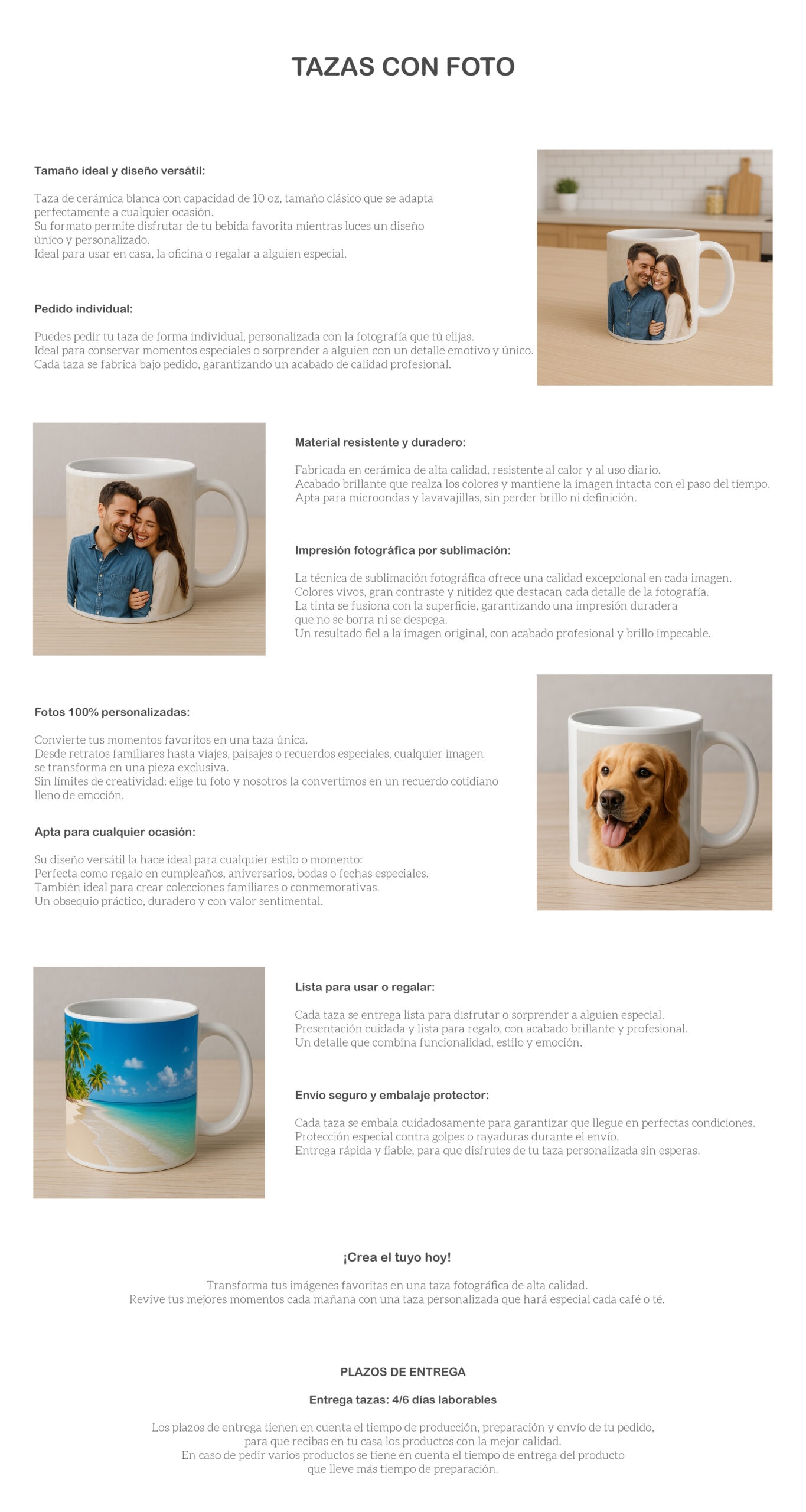 Tazas personalizadas con fotos para regalo y uso diario, calidad y durabilidad garantizadas.