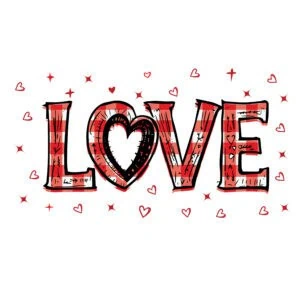 Amor dibujo con letras y corazones rojos, ideal para San Valentín y decoraciones románticas.