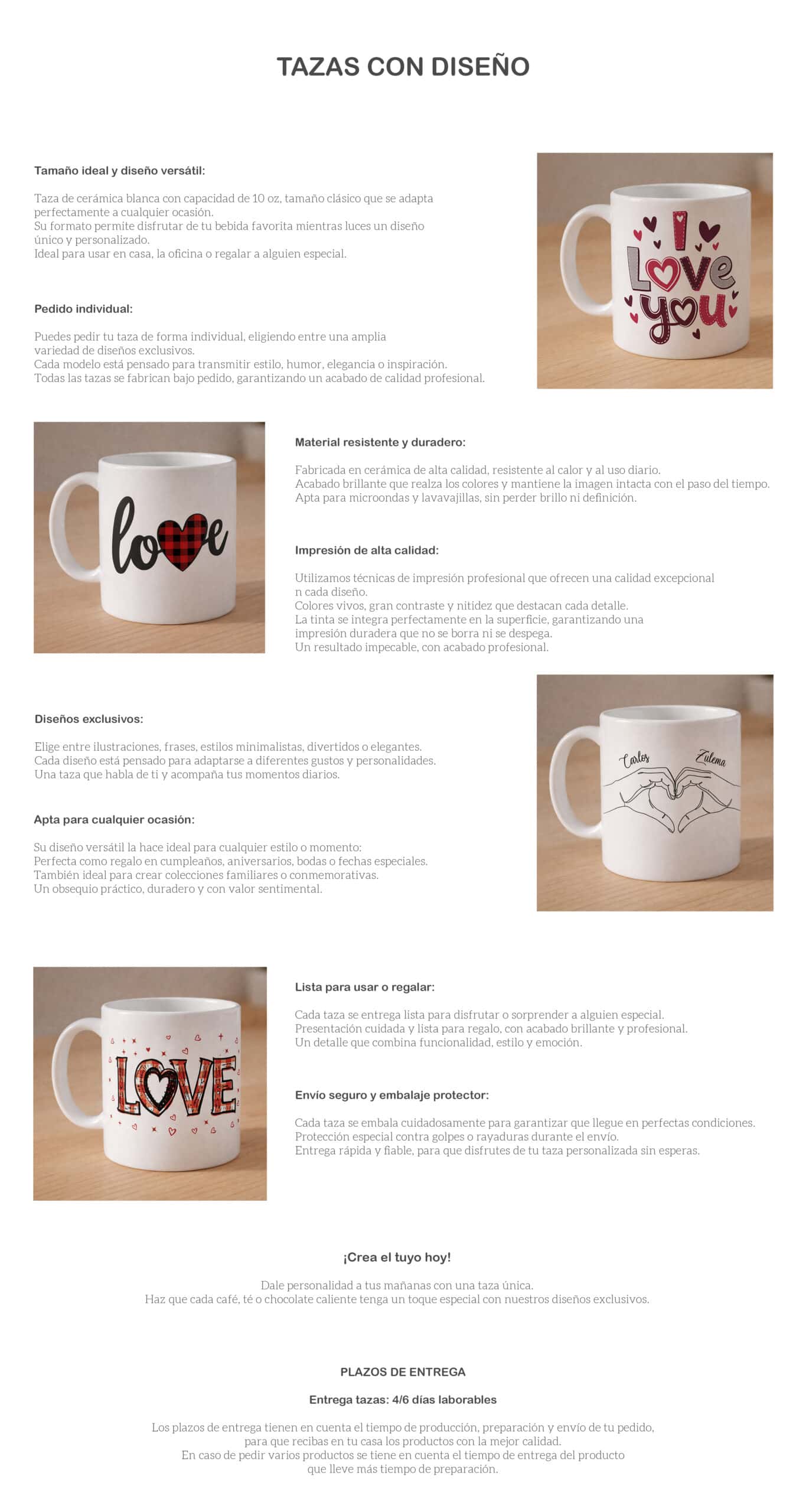 Tazas personalizadas con diseños únicos y de alta calidad, ideales para regalar o uso diario.