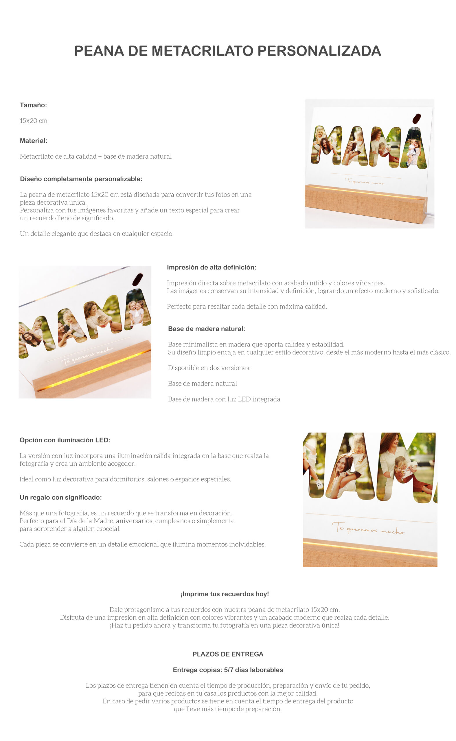 MAMÁ en letras de metacrilato personalizadas para decoración y regalos únicos.